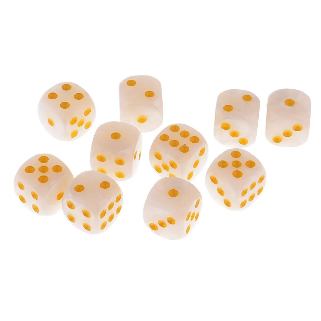 10 Pieces 6-sided Die Pearlized Spot Dice D6 for Casino Supplies Table Game Props DIY 1.6cm