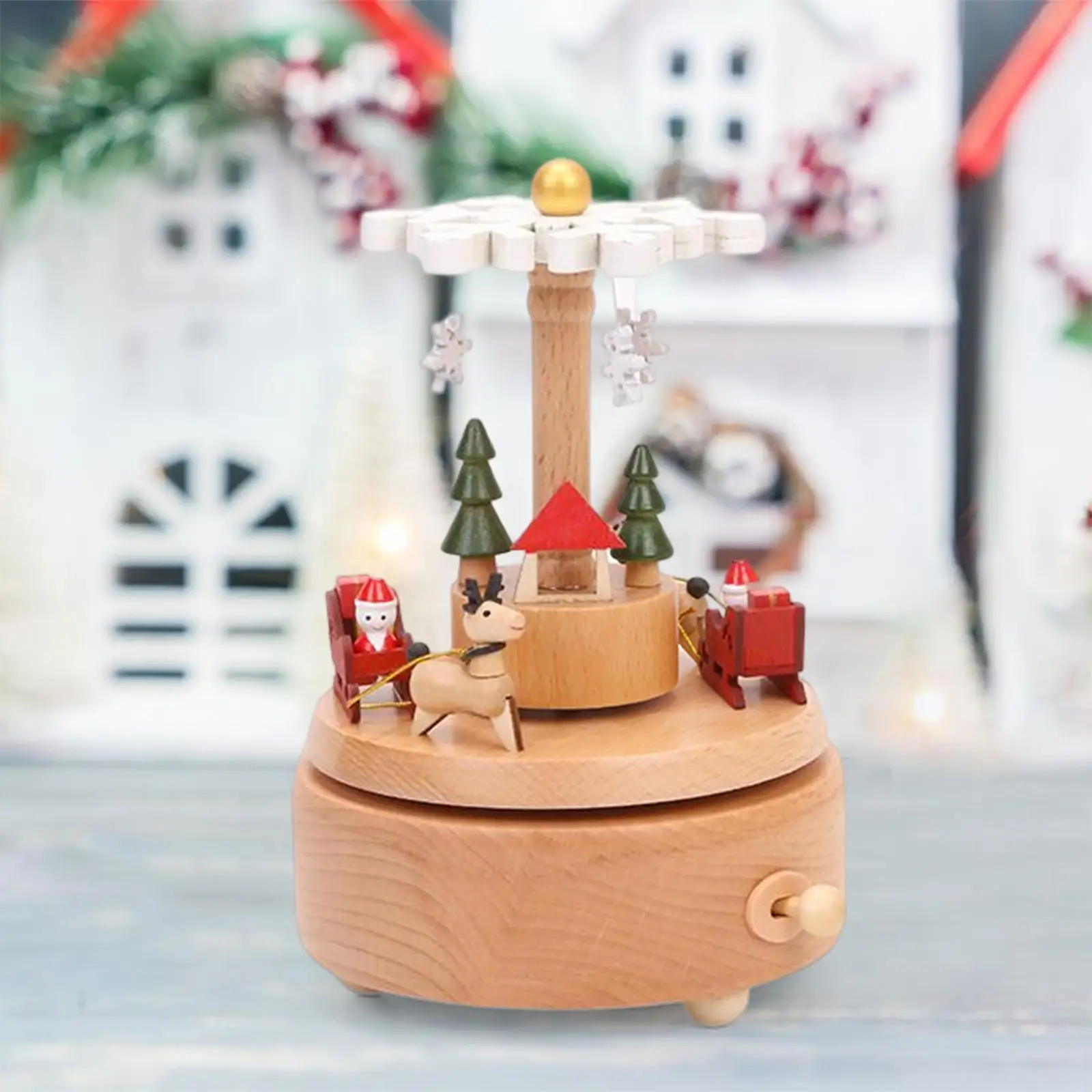 Creative Christmas Music Box Rotating Wood Musical Box Carousel Toy Crafts for Party Indoor Decor Kids Gift Ornament