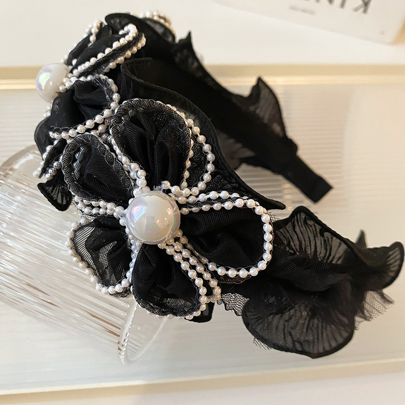 Perlenblumen-Mesh-Haarbänder mit breiter Krempe für Frauen, leichtes, luxuriöses Temperament, großes Stirnband, Charms, Haar-Accessoires – Detail 8