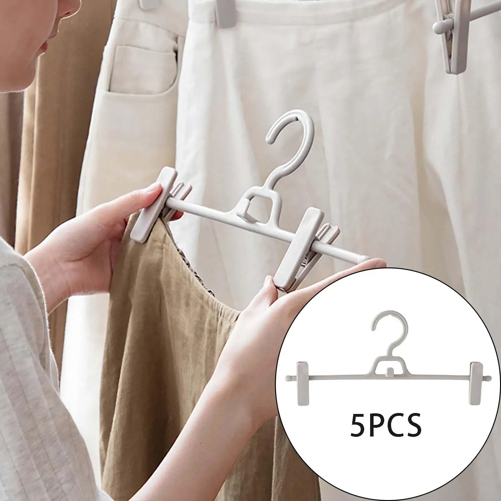 5Pcs Pant Hangers Adult Children Clothes Hangers Garment Clothes Organizer Durable and Sturdy Adjustable Clips Non Slip