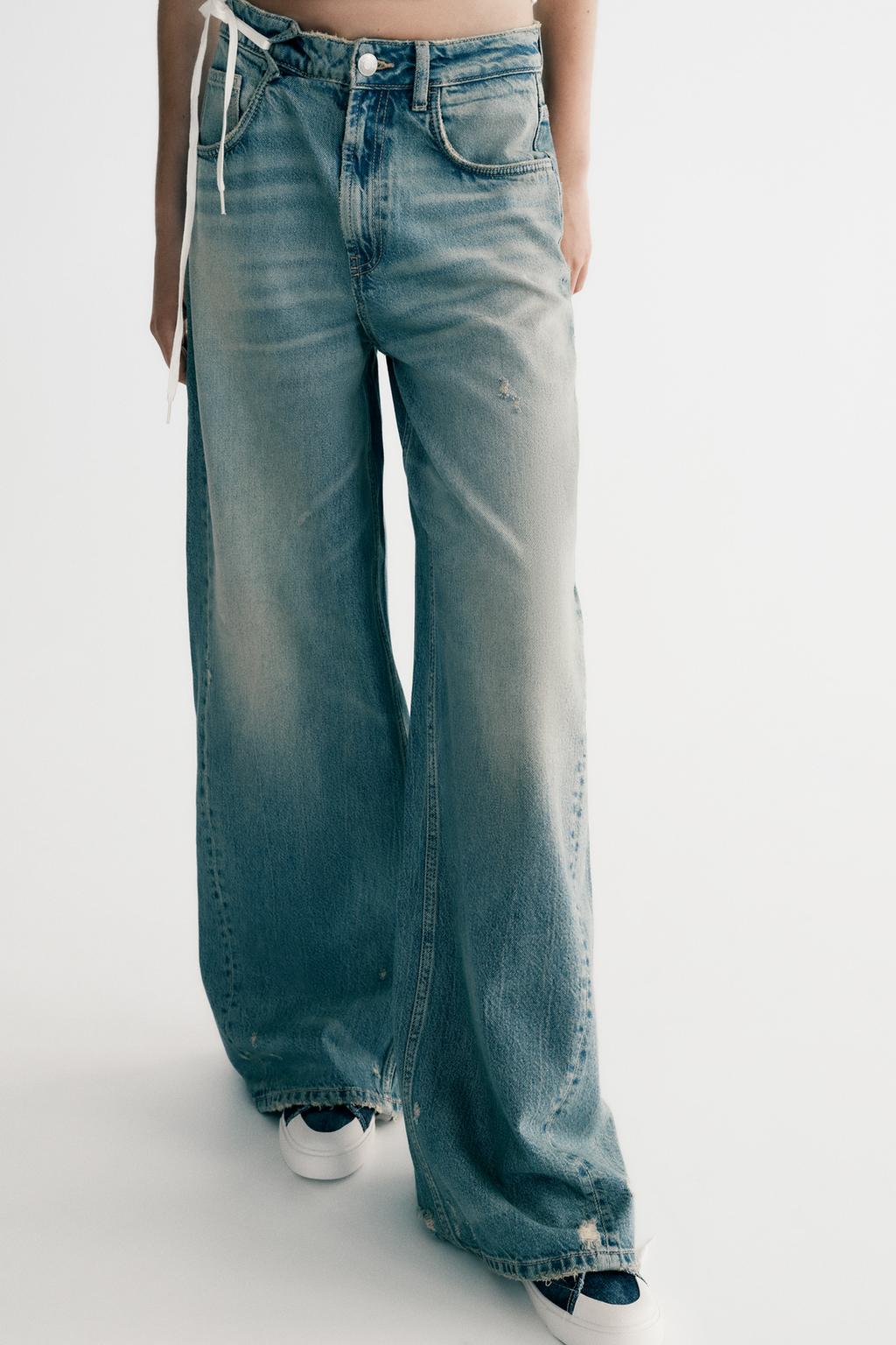 Autunno Donna Giacca di jeans oversize Jeans a gamba larga Abito con risvolto Maniche lunghe Giacca di jeans Cappotto Jeans strappati a gamba larga a vita bassa_voghion.com