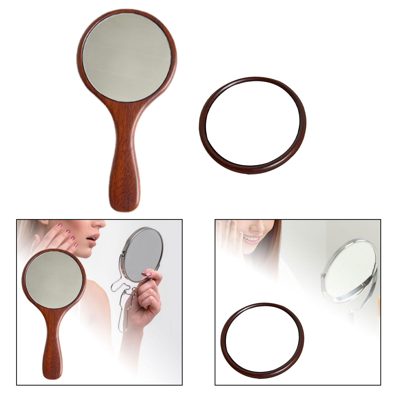 Handheld Mirror Wooden Decorative Salon Hairdresser Plain Mirror Retro Small Makeup Mirror for Travel Bathroom Barbers Girls