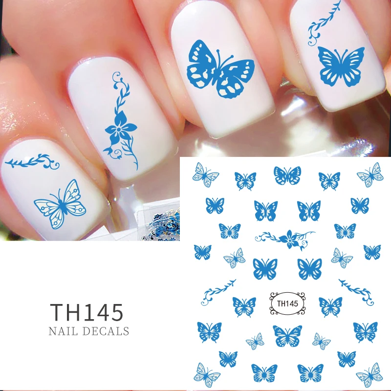 Blue Butterfly Nail Ideas Sliders 145