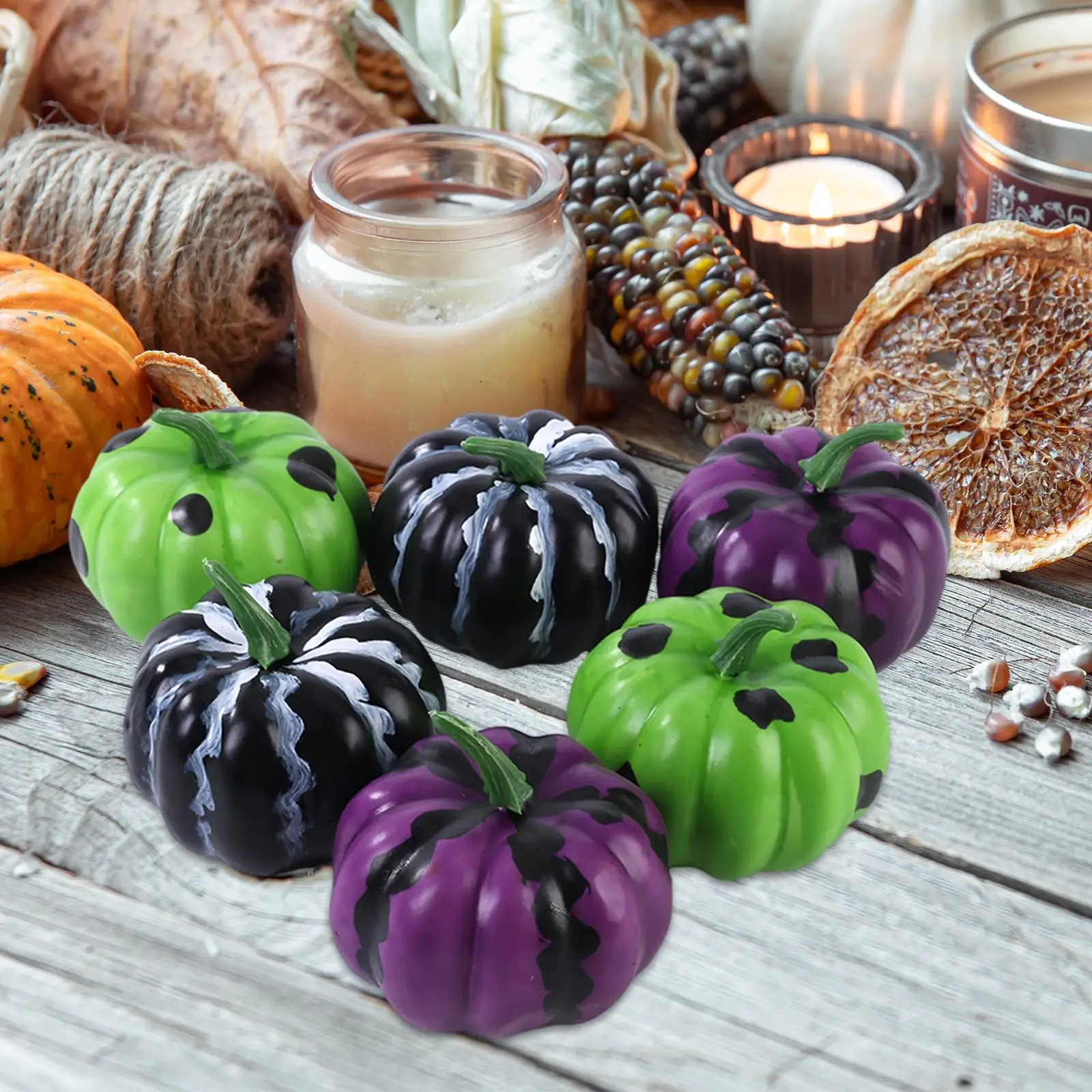 6Pcs Simulation Artificial Pumpkins Model Ornament Mini Halloween Pumpkins Decoration for Fall Wedding Kitchen Home Thanksgiving