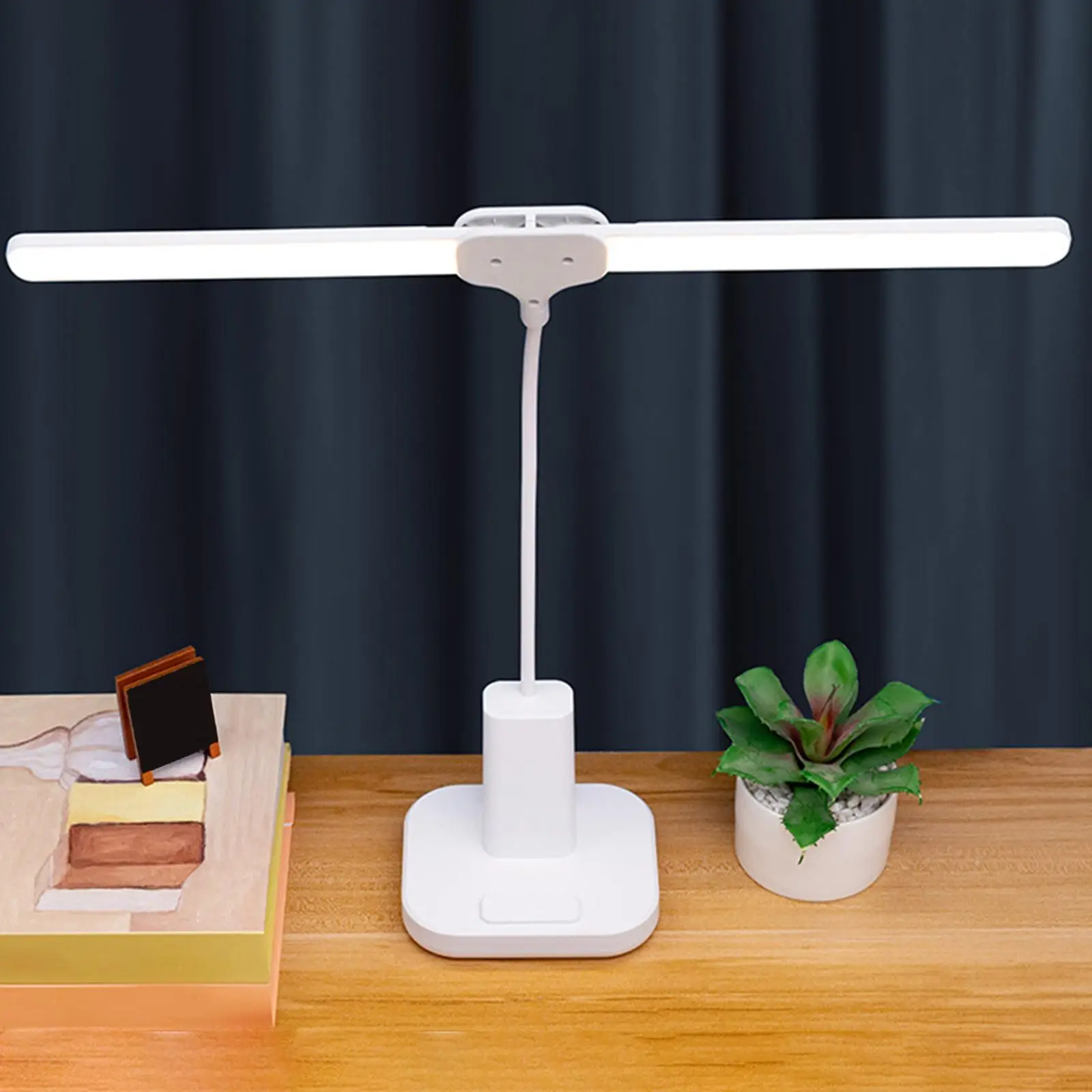 Dual Head LED Desk Lamp Flexible Neck Dimmable White Adjustable Color Temperature Reading Light Durable Multifunctional Portable