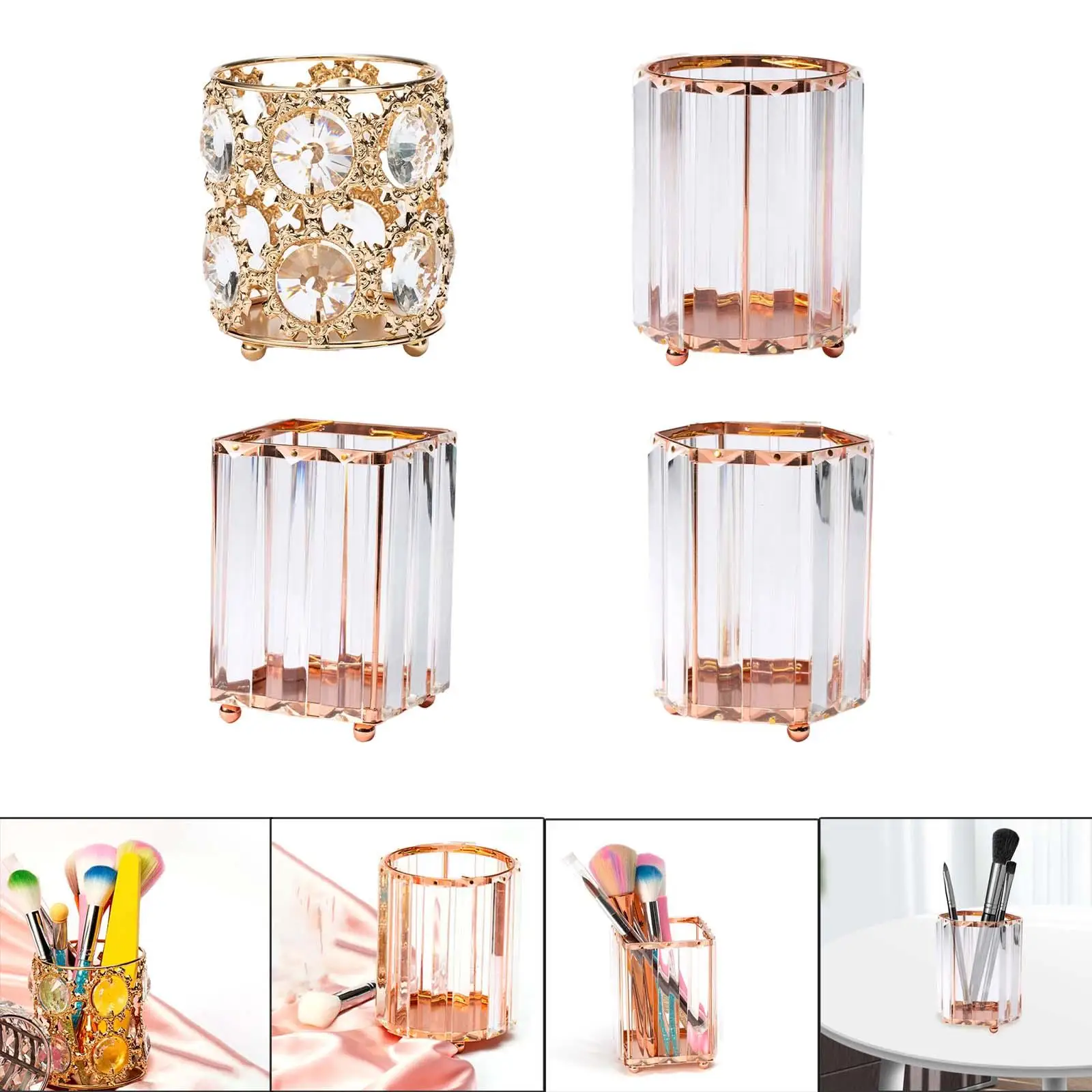 Crystal Makeup Nail Art Brush Cylinder Decoration Large Opening Desktop Storage Bucket for Pencil Pen Jewelry Holder Bedroom