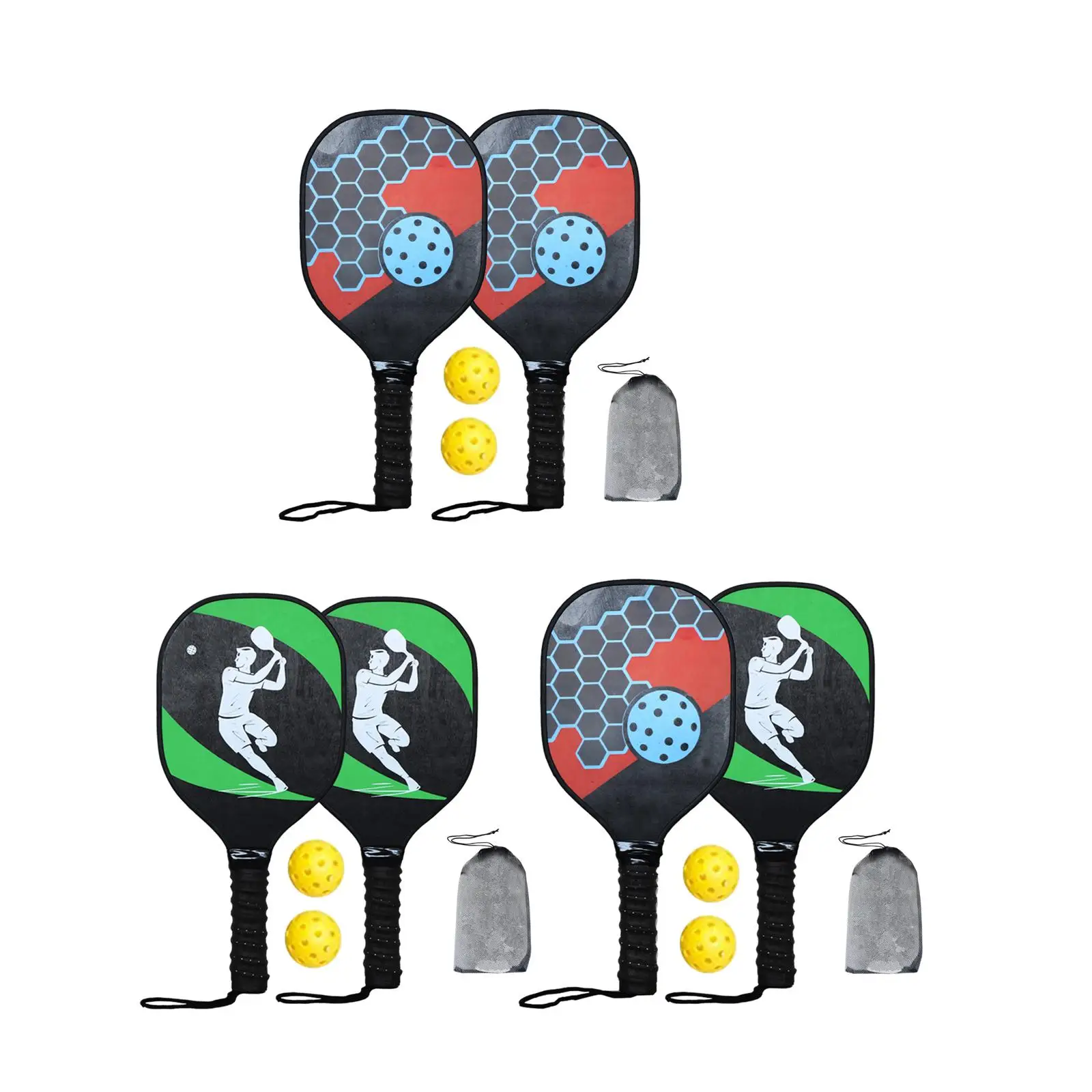 Pickleball Wooden Paddle Portable Beginner Racket Two Paddles Two Pickle Balls with