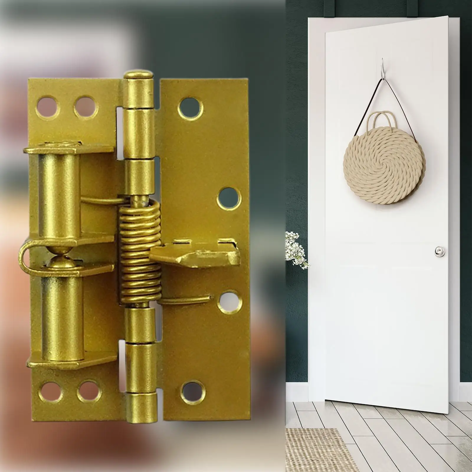 Positioning Spring Door Hinge, Hardware Detachable, Tension Loaded Automatic Closer Device for Wooden Door Cabinet Wardrobe