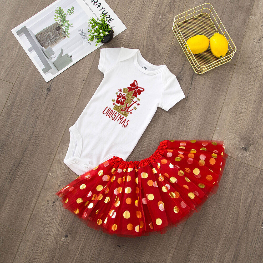 Mein 1. Weihnachts-Baby-Body + Kleid-Set, Weihnachtsfeier, Baby-Mädchen-Kleider, kurzärmeliges Kuchen-Kleid-Set für Kleinkinder – Detail 3