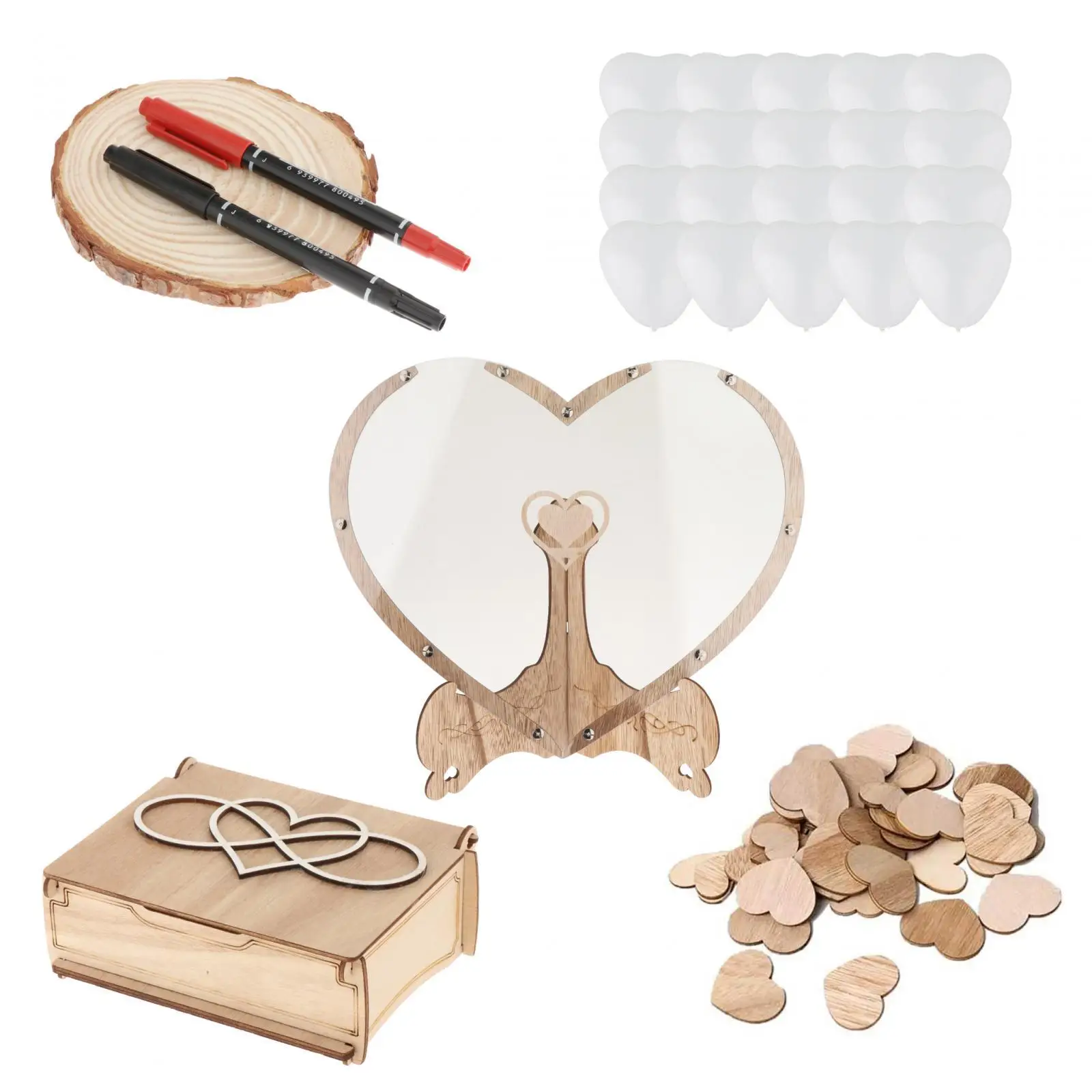 Heart Wedding Guest Book Visitors wood Frame Drop Box Wedding Guest Book for Birthday Party Centerpieces