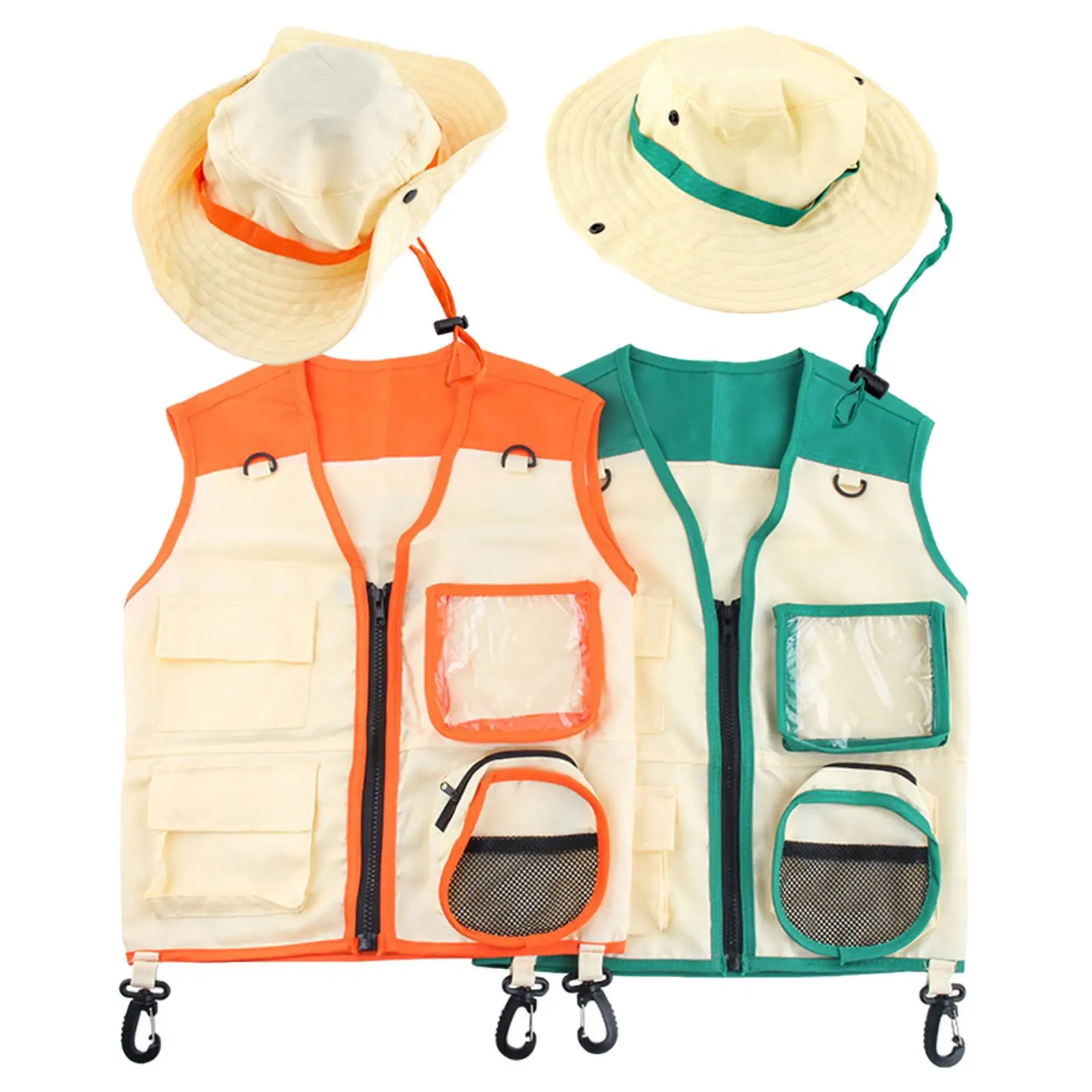 Kids Outdoor Explorer Kit Role Play Costumes Cosplay Costumes Outdoor Adventure Kit, Vest and Hat Set for Girls Boys Children