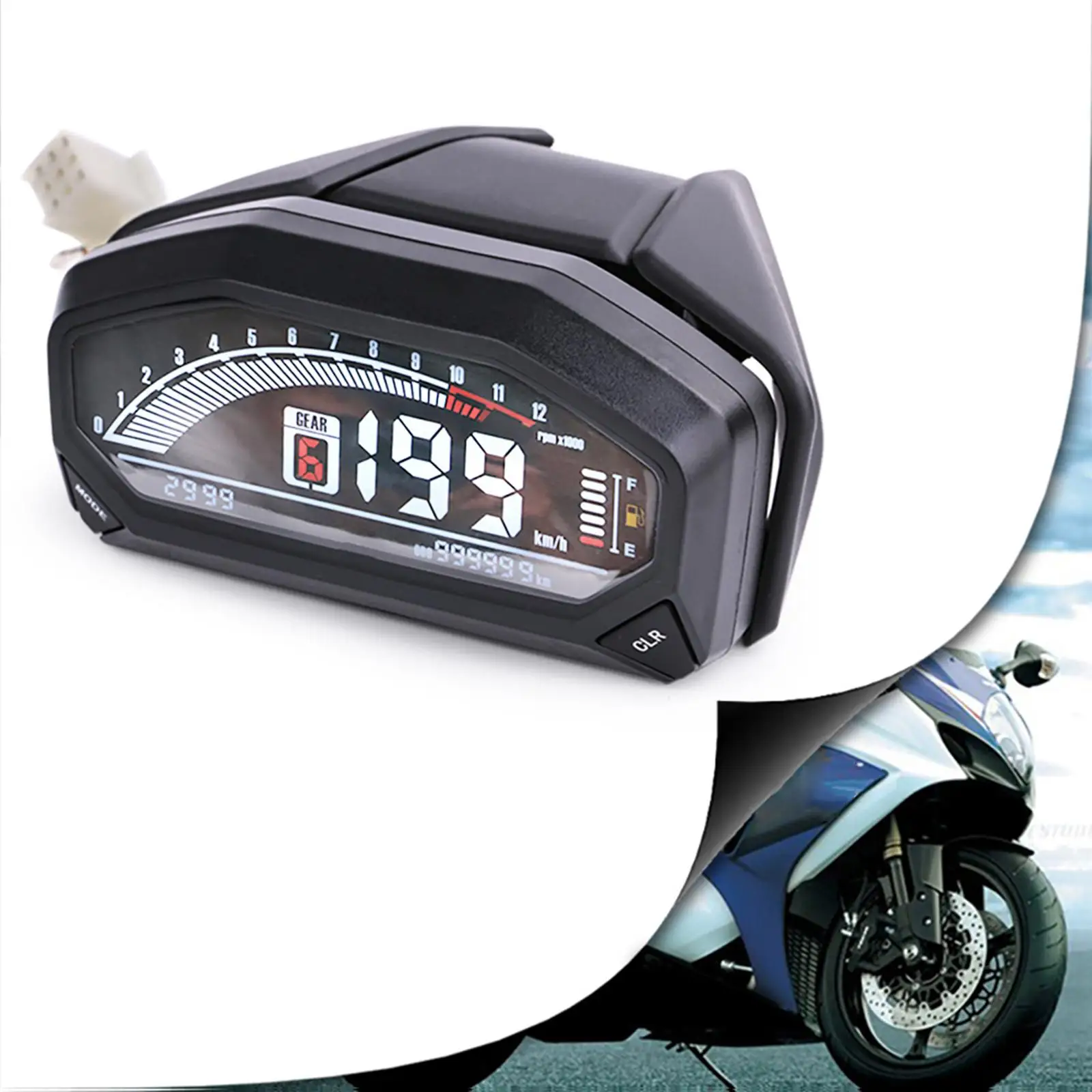 Universal LCD Digital Motorcycle Speedometer Odometer 199km/ rpm 6 Gears w/Backlight