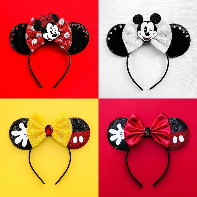  Maggerlly Diadema con orejas de Minnie Mouse, diadema de orejas  de Mickey, regalos de Disney, diadema de lentejuelas con orejas de Minnie  para niñas y mujeres, rojo + negro : Ropa