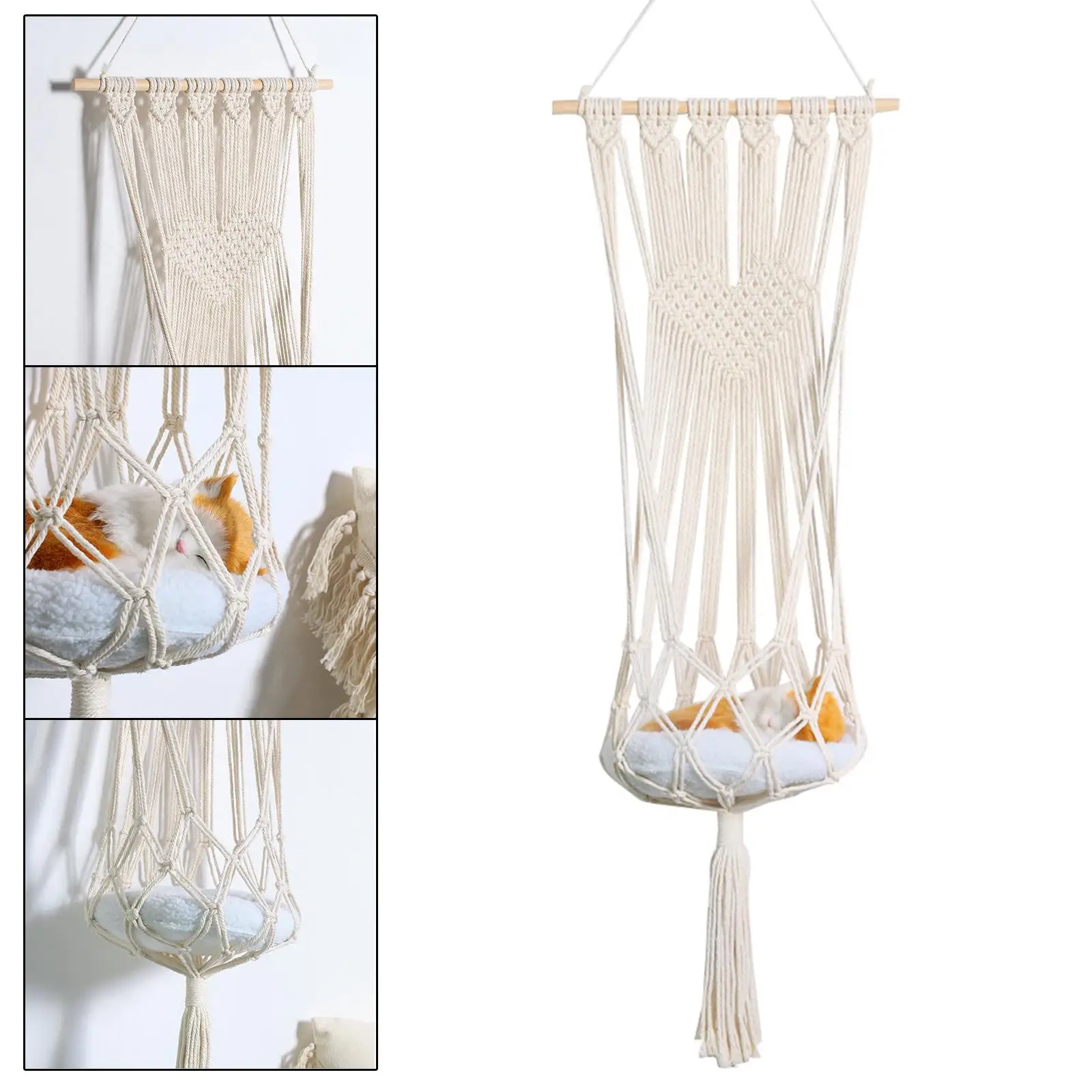 Hand Woven Macrame Cat Hammock Cat Nest Bed Puppy Bed Tassel Cat Cage Cat Decor Pet Cat Accessories