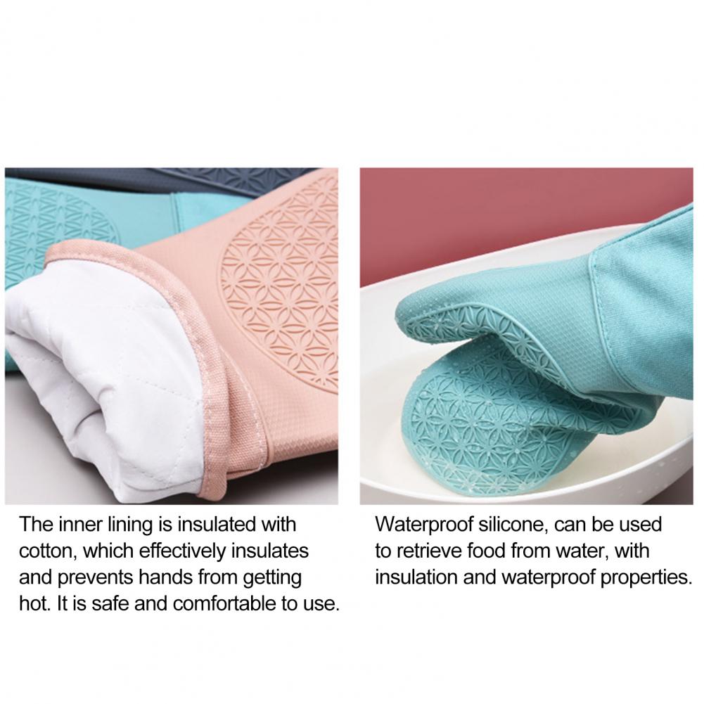 Durable Oven Mitt Silicone Soft Cotton Lining Oven Glove Anti-Scalding Anti-Slip Heat Resistant Microwave Glove Kitchen Supplies