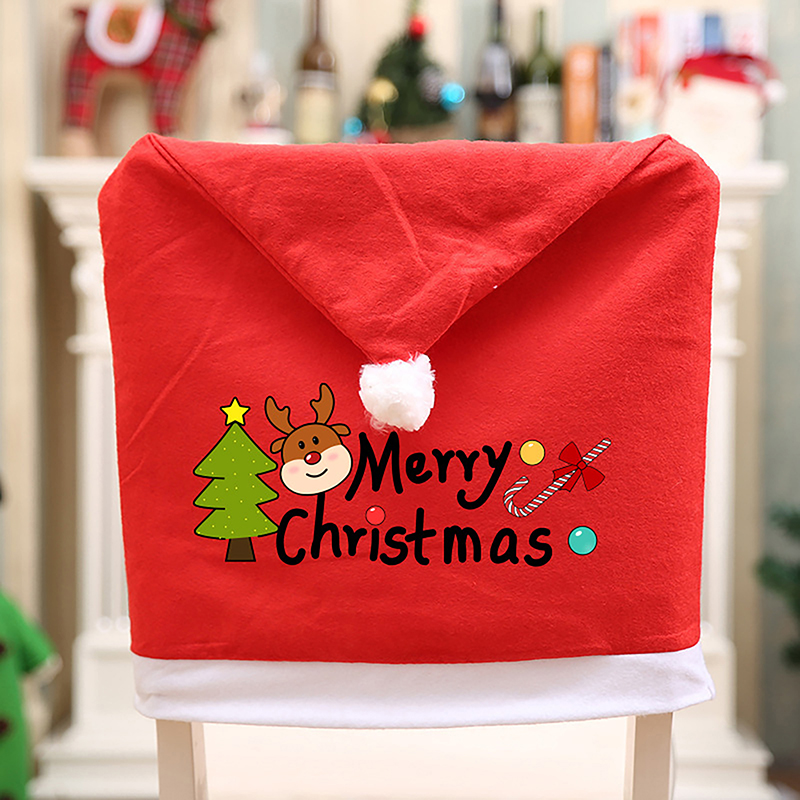 Description Picture 3 of itemChristmas Chair Cover Red Santa Claus Hat Dining Chair Cover For New Year Merry Christmas Party Home Kitchen Table Decor