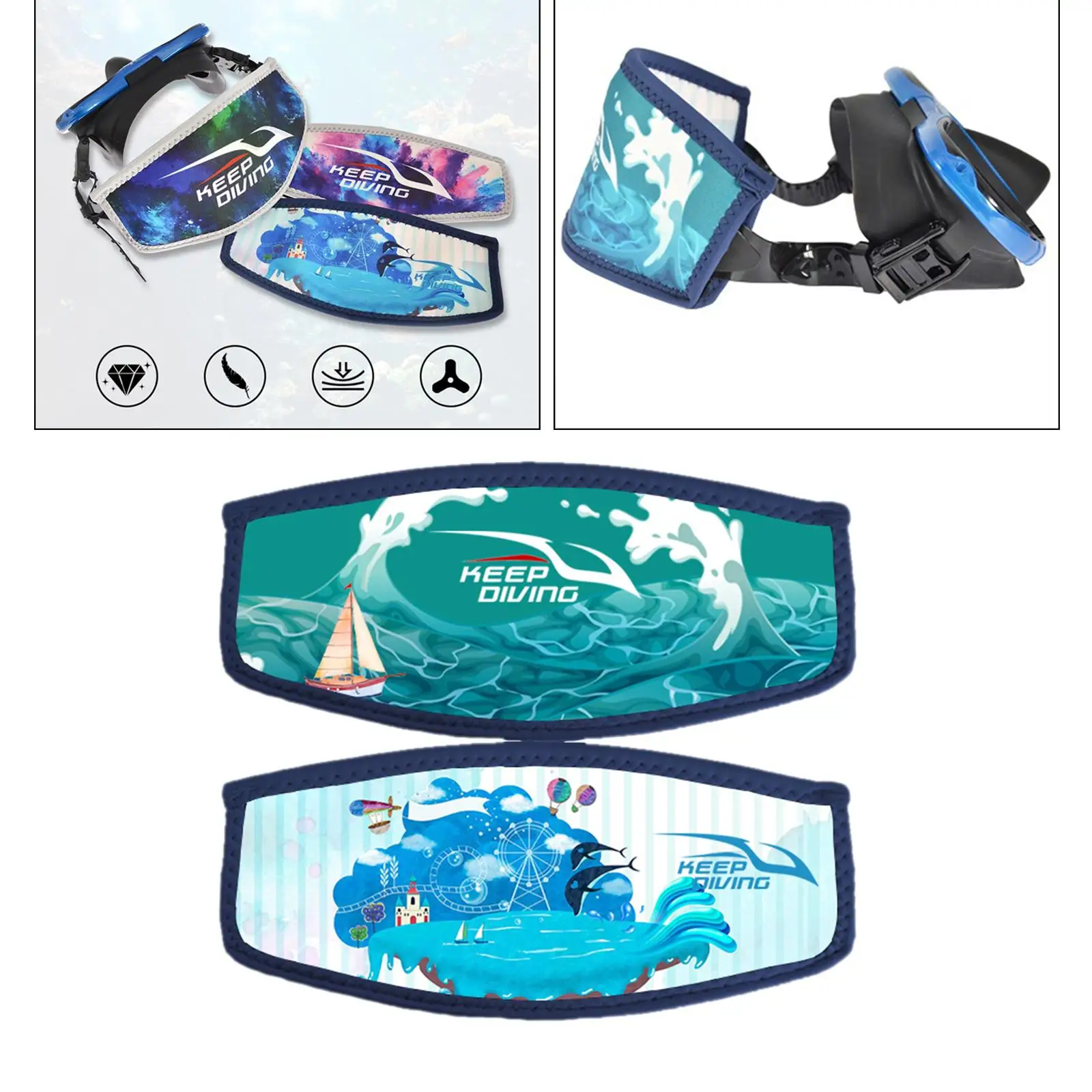 Diving Mask Slap  Neoprene Cover Slips Over  and Snorkel , Reduces Your Hair Tangling
