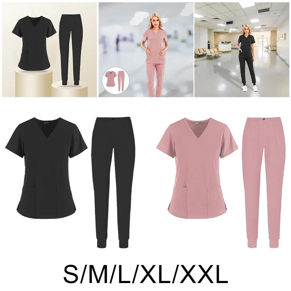 Comfort Nursing Scrub Set Shirt Working Uniform Workwear Work Clothes Fashion Unisex Short Sleeve Top Pants