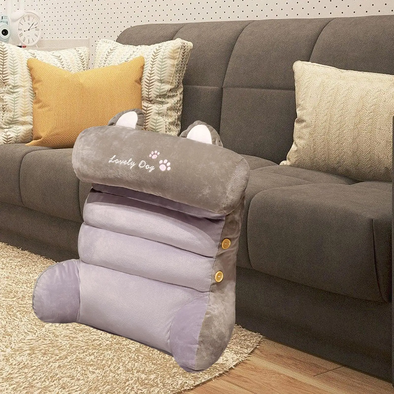 Plush Backrest Pillow waist Support Cushion with Arms and Pockets Waist Support Pillow Reading Pillow for Computer Chair Sofa