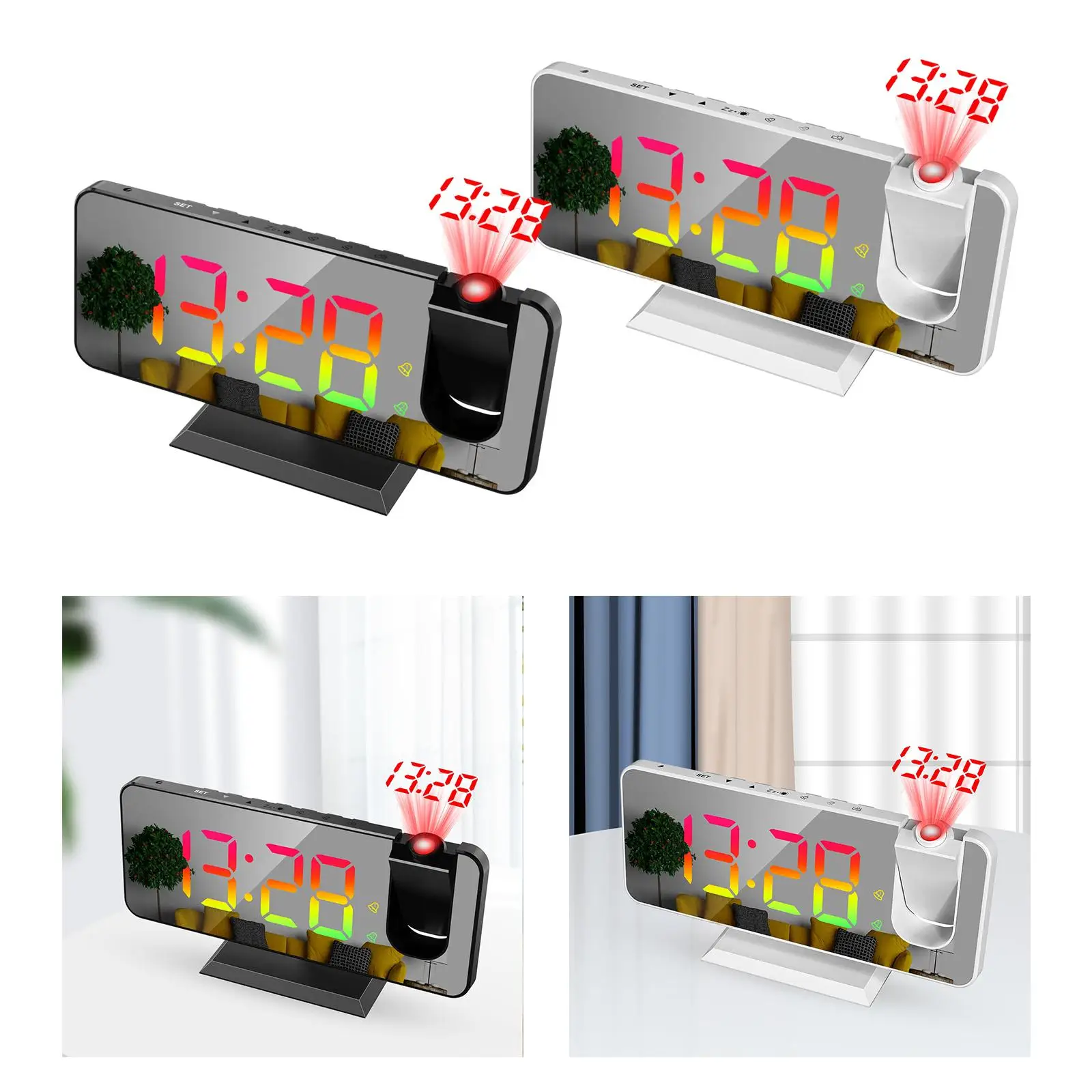 Projection Alarm Clock Color Changing LED Digital Large Screen Mirrored