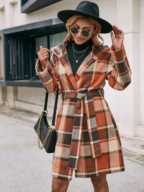 Plaid Woolen Clothes Women Thick Warm Plus Size Coat Autumn Winter Fashion  Outwear Slim Female