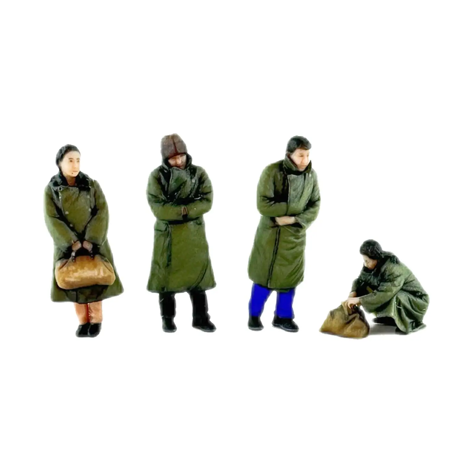 4Pcs 1:64 Realistic Diorama Character Figure for Dollhouse Micro Landscapes