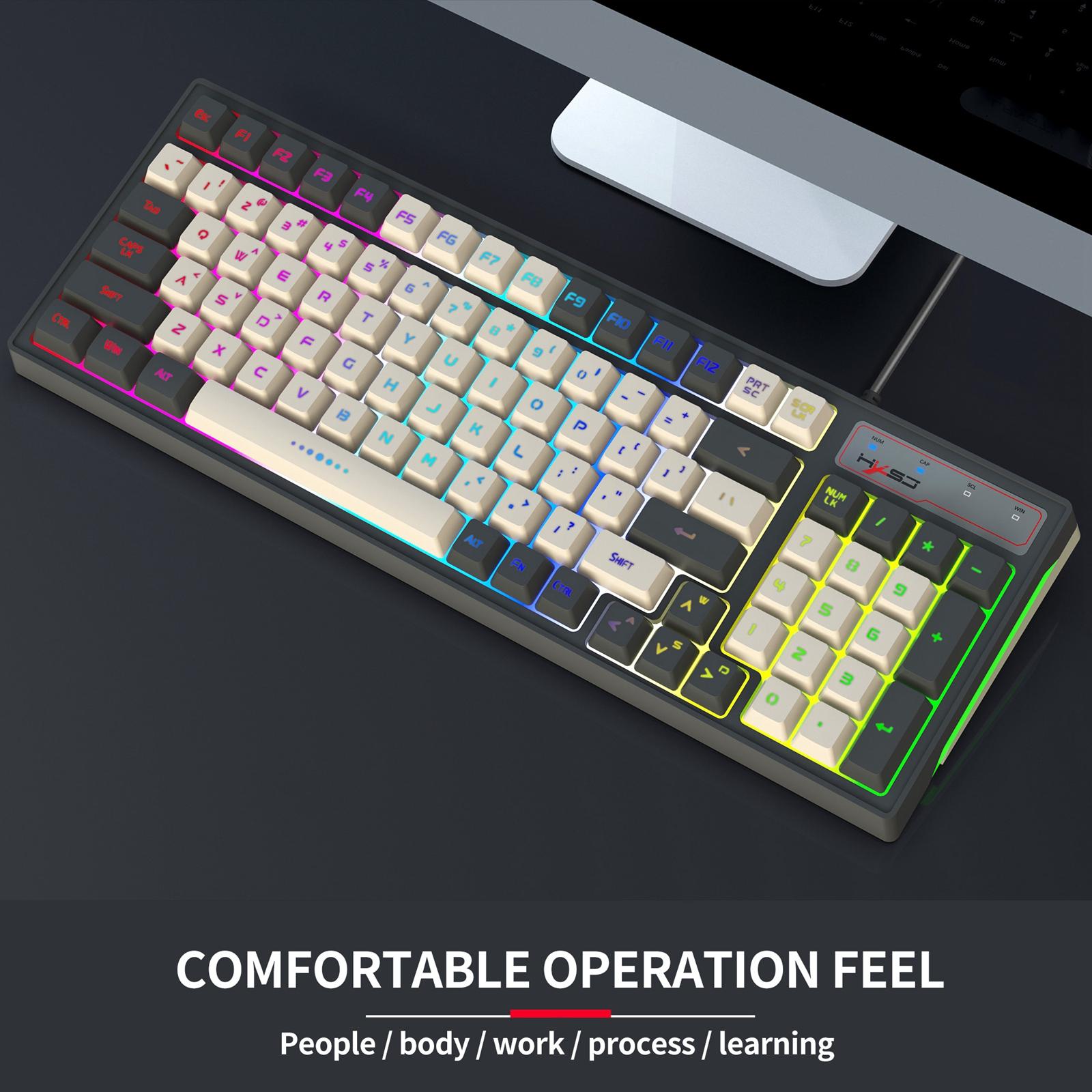 96 Keys Wired Mechanical Keyboard 80% Compact Ergonomic USB C RGB Lighting Effect USB Membrane Keyboard for PC Laptop Office