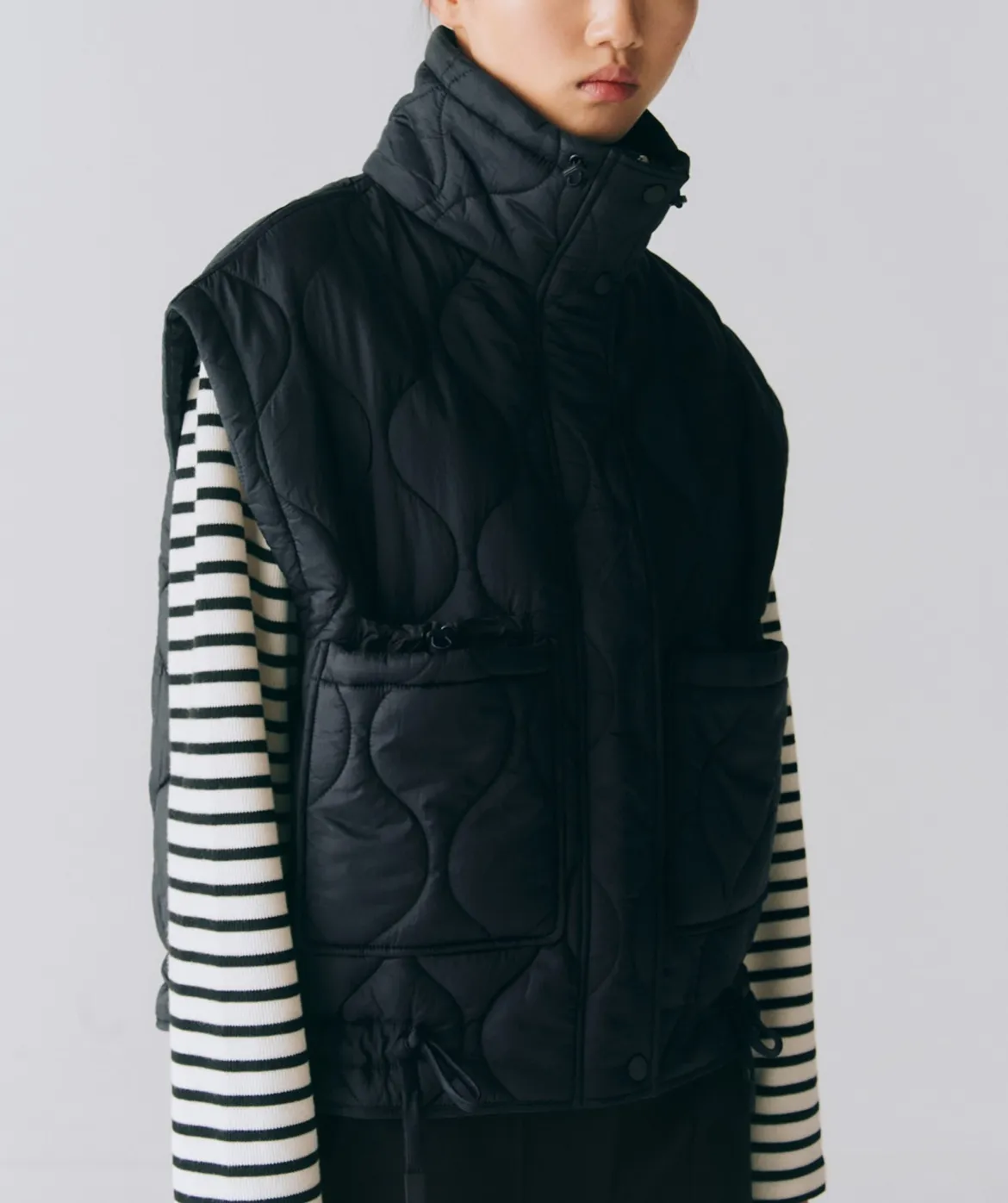 Femmes automne nouveau Patch poche col montant sans manches rembourré gilet manteau chaud coton réservoir manteau femme rembourré gilet_voghion.com