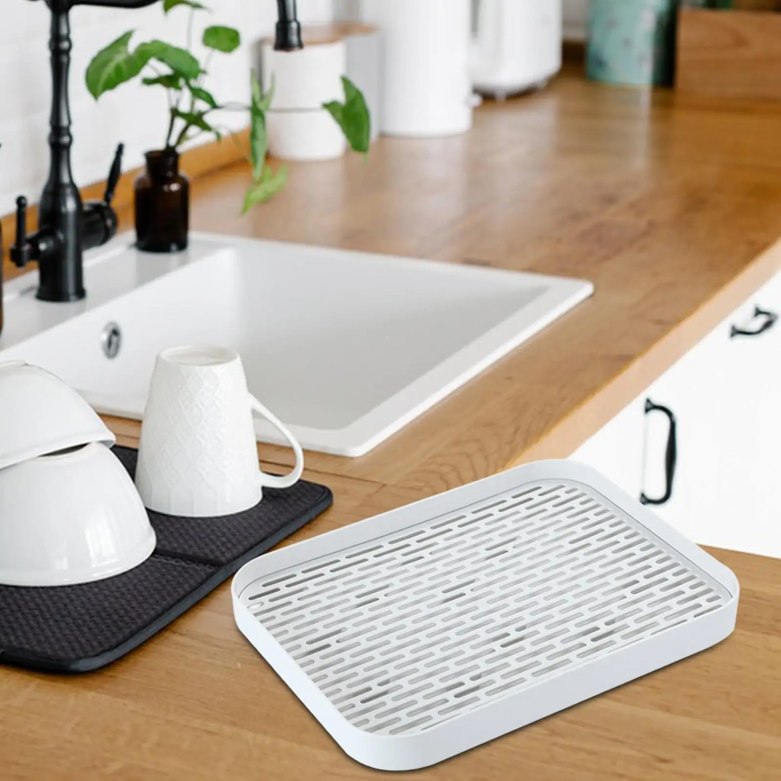Drainer with Drip Tray Small Dish Drain Board Mat Drainboard Serving Storage Tray for Cup