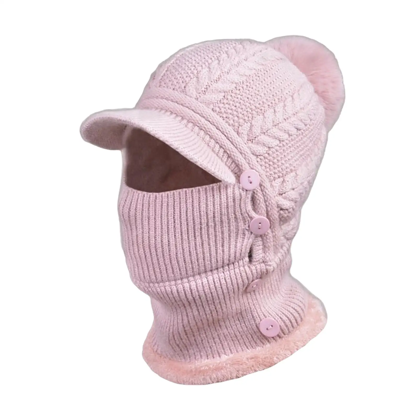 Winter Ski Cap Neck Scarf Button Hat Protection Knit Balaclava for Camping