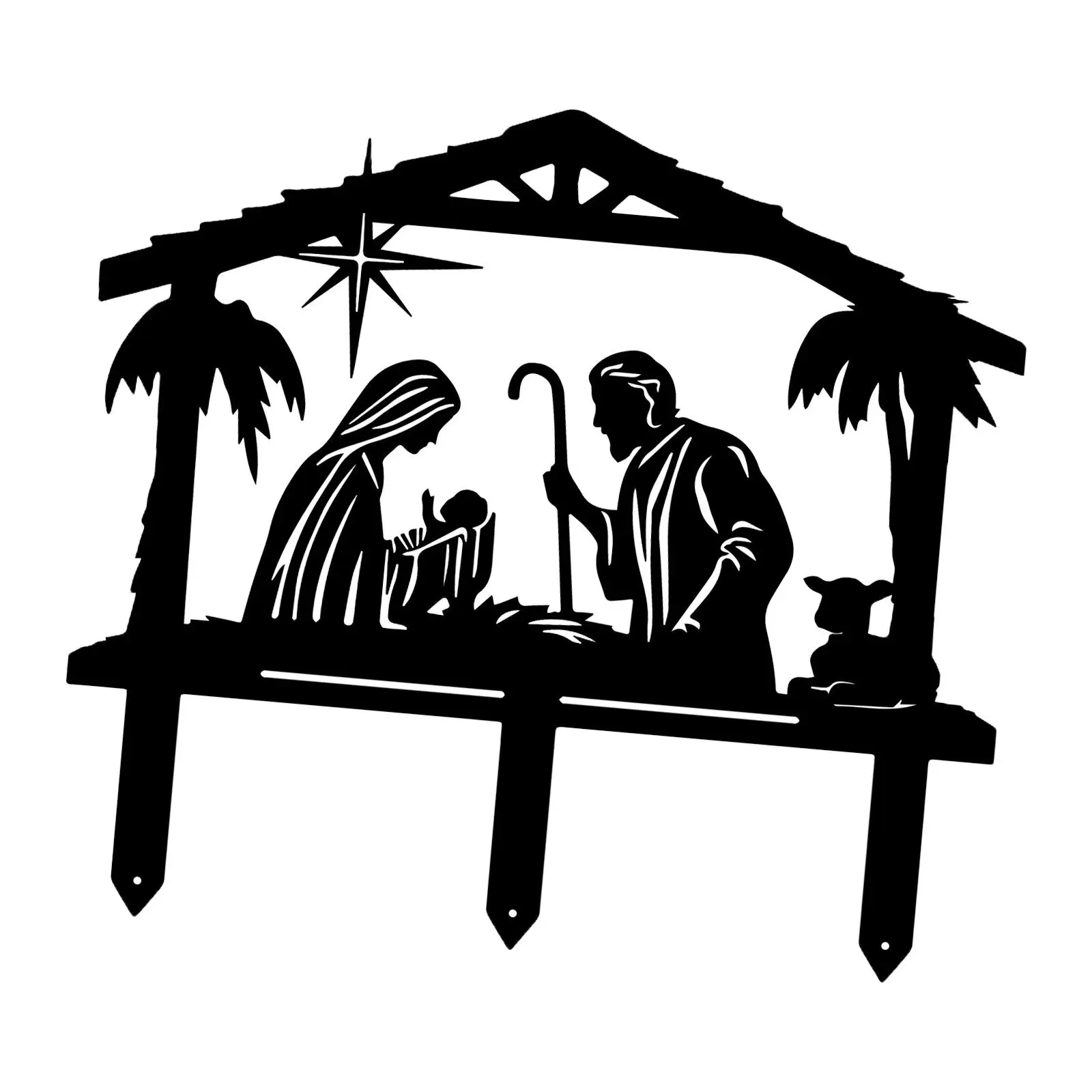 Nativity Scene Garden Stakes Nativity Scene Yard Display Silhouette Stake Metal Yard Sign for Outdoor Winter Holiday Party Xmas