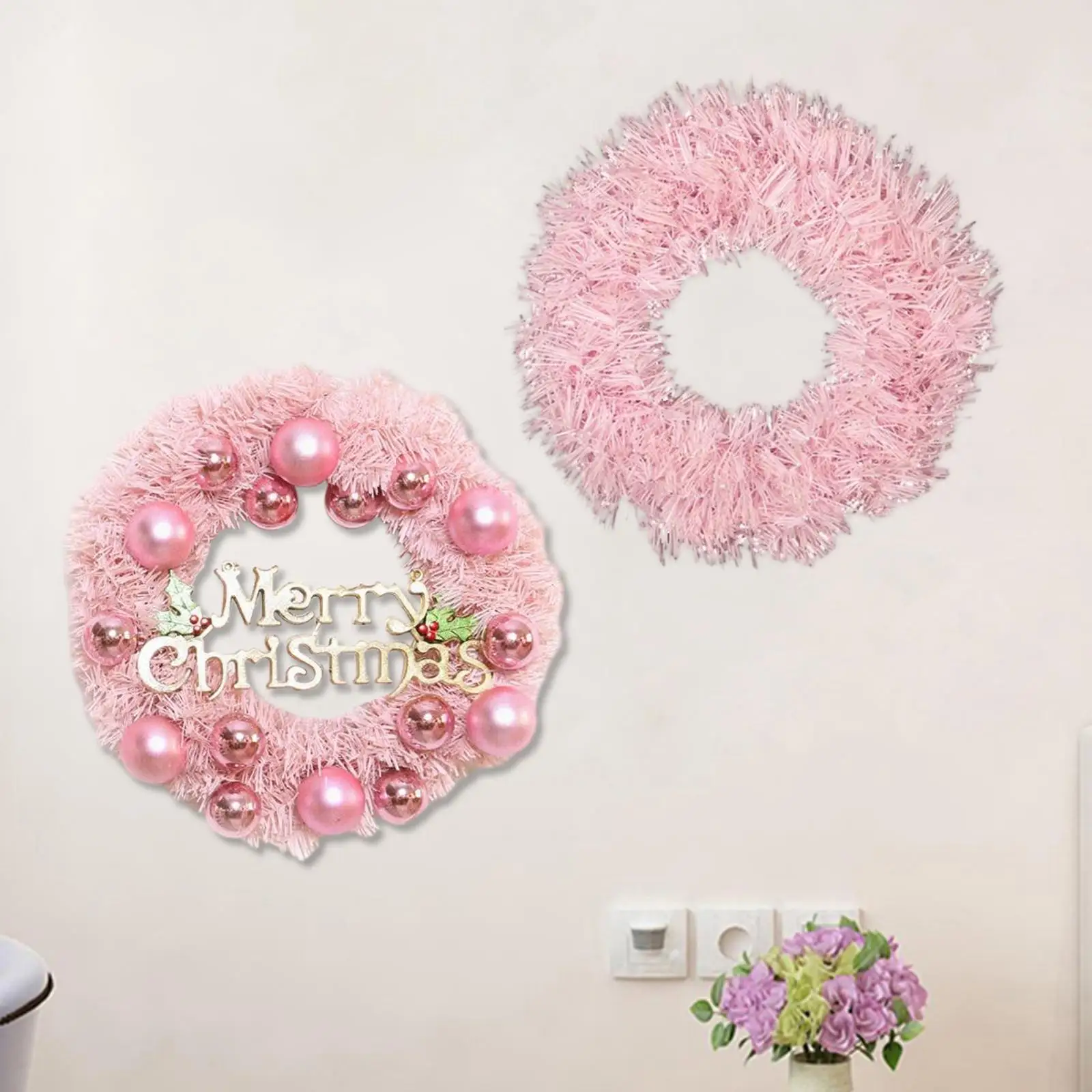 Pink Christmas Wreath Farmhouse Xmas Wreath for Living Room Festival Bedroom