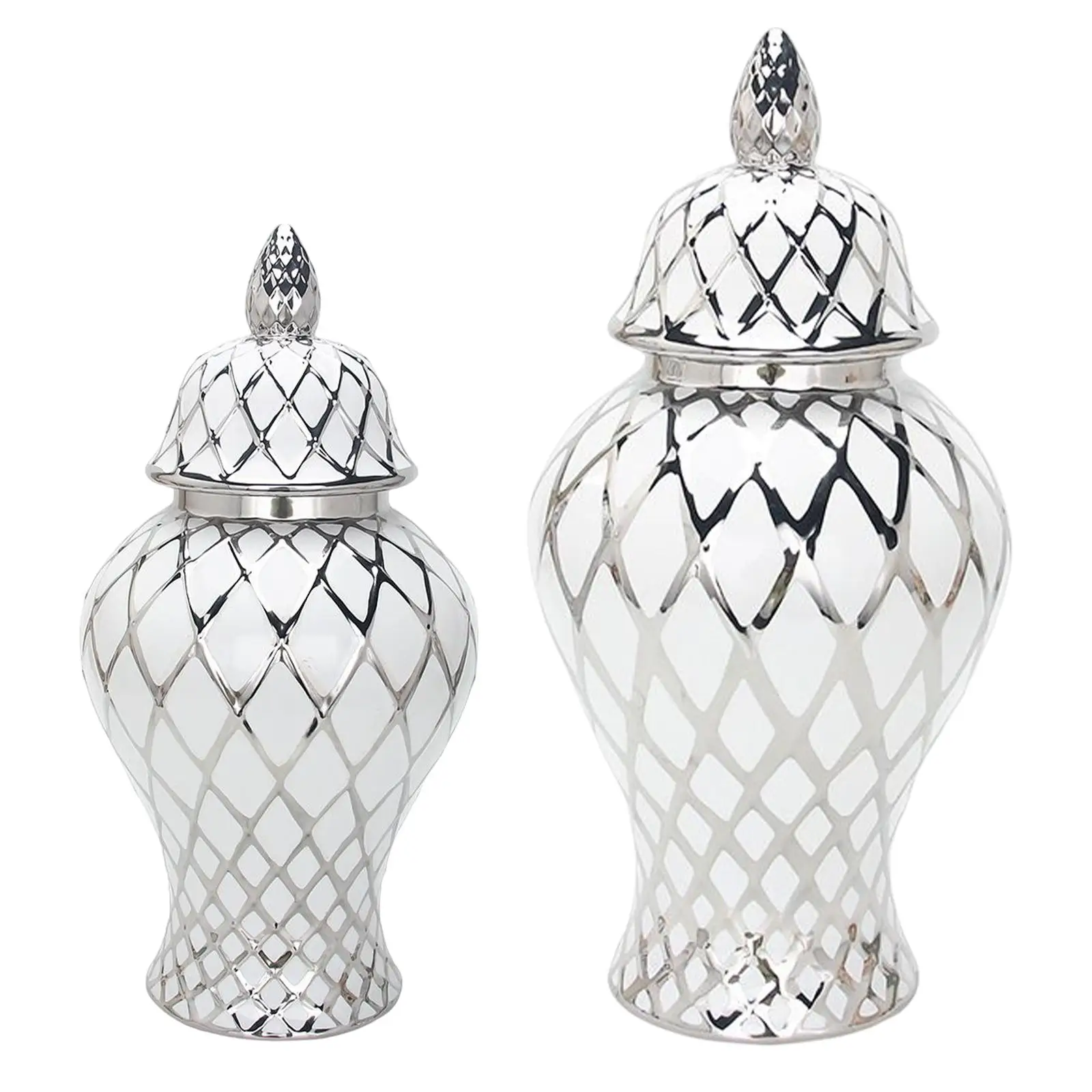 Modern Ginger Jar Lattice with Lid Ceramic for Tabletop Collection Entryway