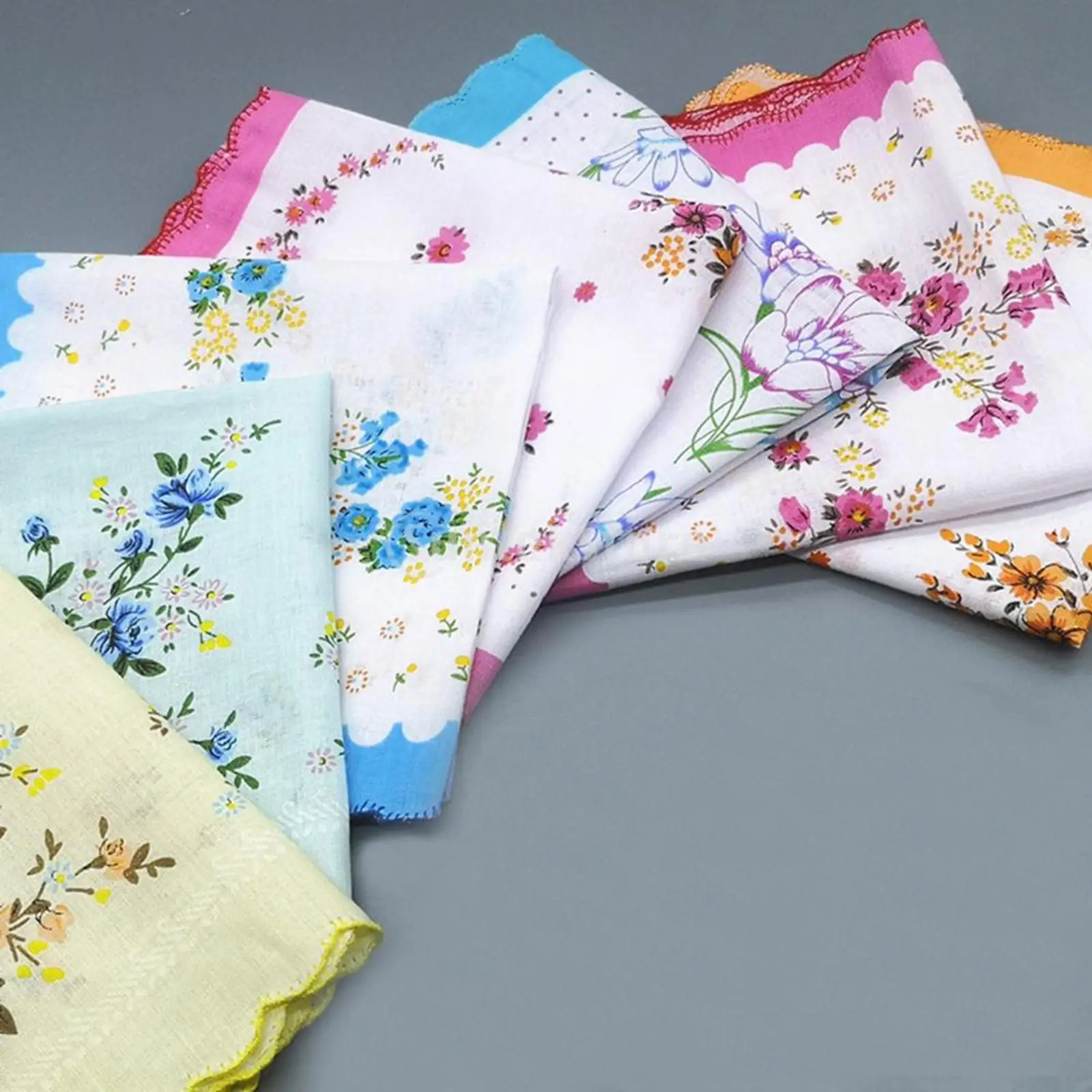 18Pcs Floral Print Women Cotton Handkerchiefs Embroidered Party Hankie