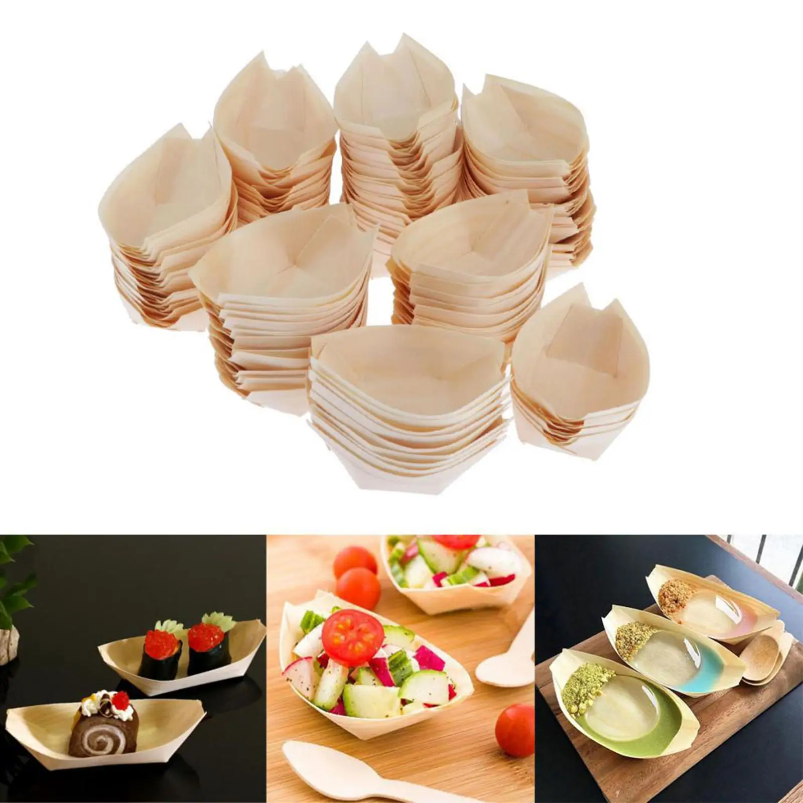 100x Disposable Sashimi Plate Salad Sushi Serving Tray for Cafe Bar Kitchen