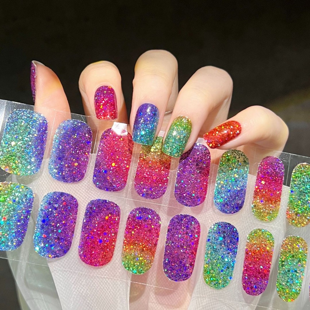 Best of 2024 Summer New Arrival 22 Strips Gel UV Nail Sticker Semi Cured Nail Wraps Waterproof Glitter Nail Strips Manicure Decorations Reviews & Tips