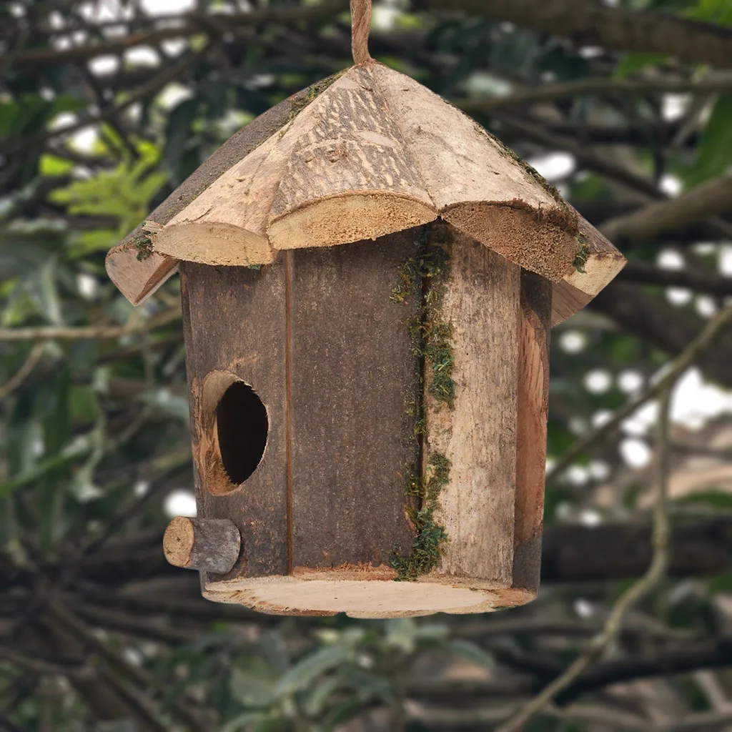 Wooden Birdhouse Decor Natural Resting Place for Birds for Home Window