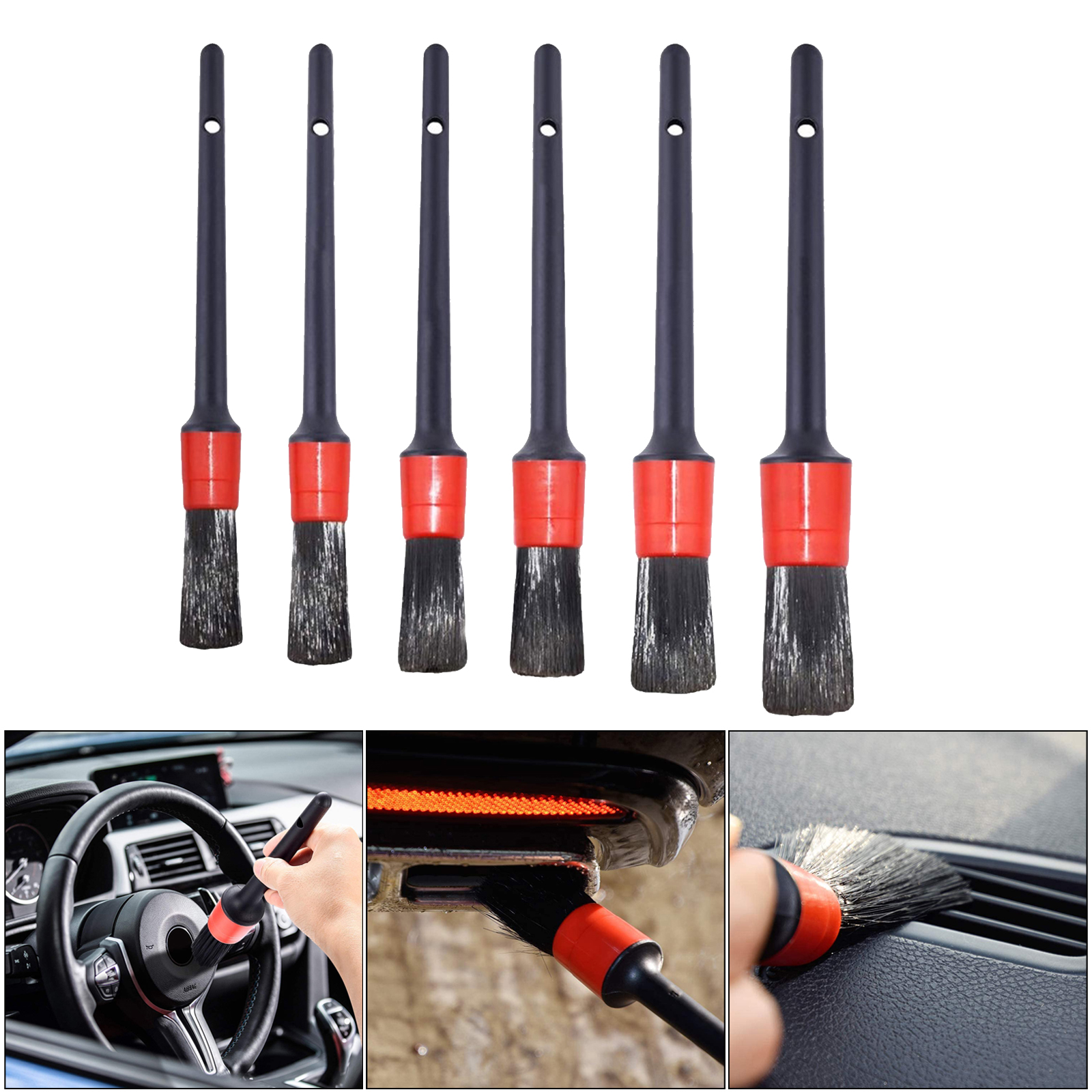 Car Detail Brushes - Set of 6- Perfect for WashingInterior Upholstery