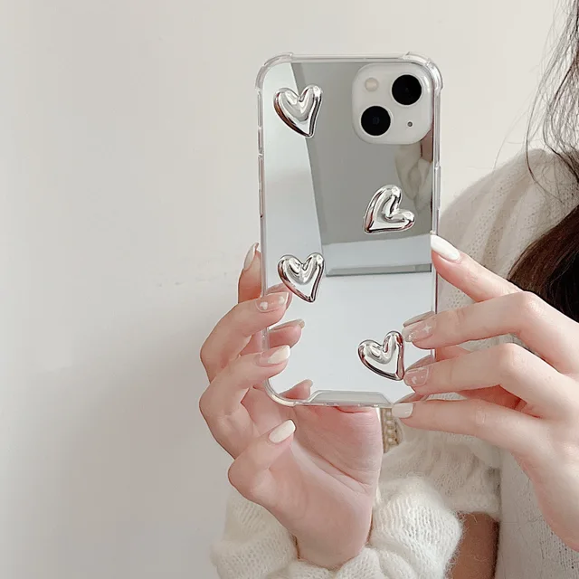 Cute Luxury Mirror Full Screen Love Heart Soft Phone Case for