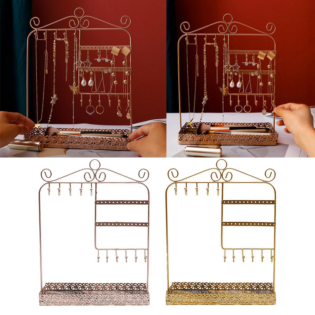 European  Alloy Jewelry Storage Display  Large Capacity, 28 Holes for Earrings, 11 Hooks for Rings and Necklaces