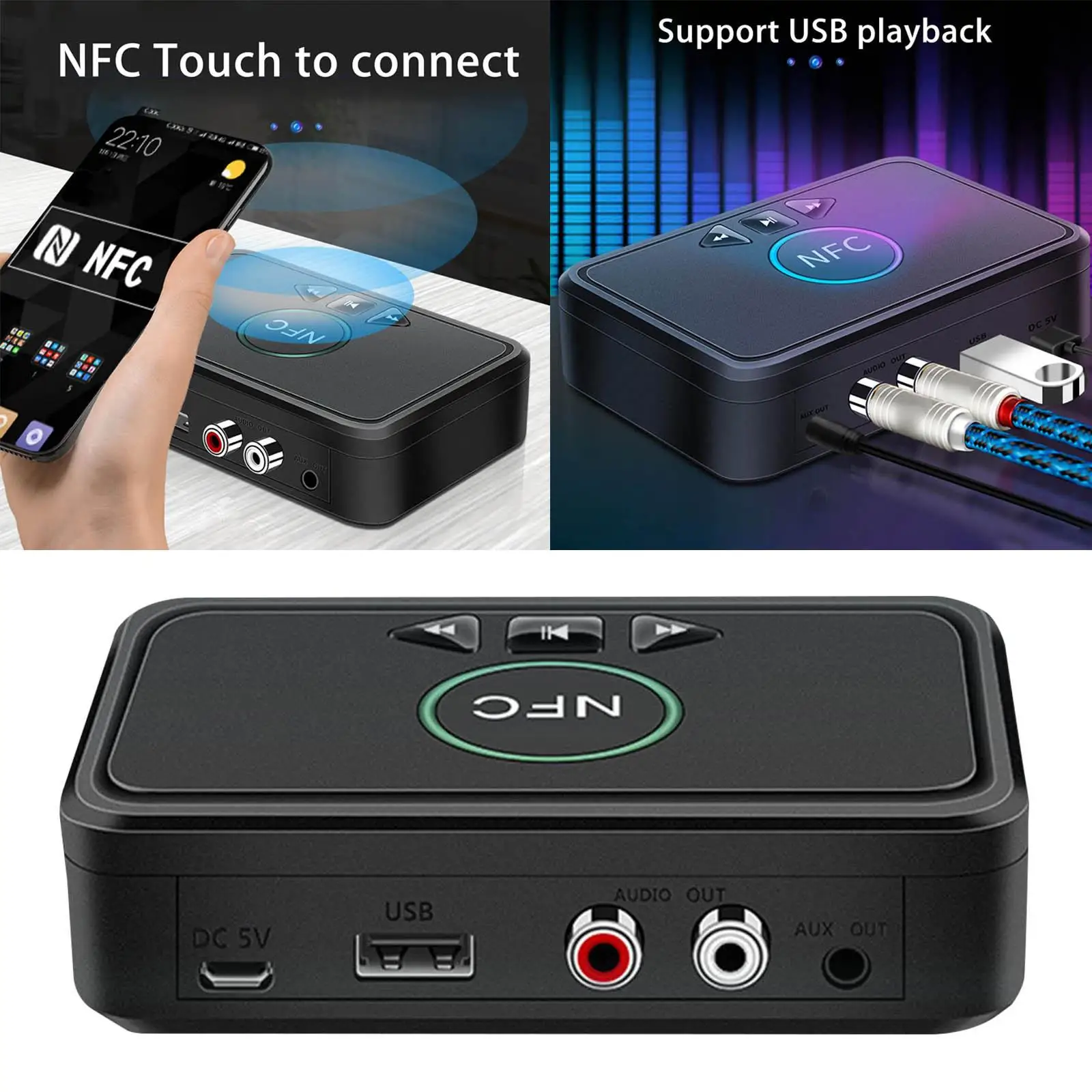 Portable Bluetooth 5.0 Audio Adapter NFC Speakers Plug and Play Home Stereo 15M Signal Transmission