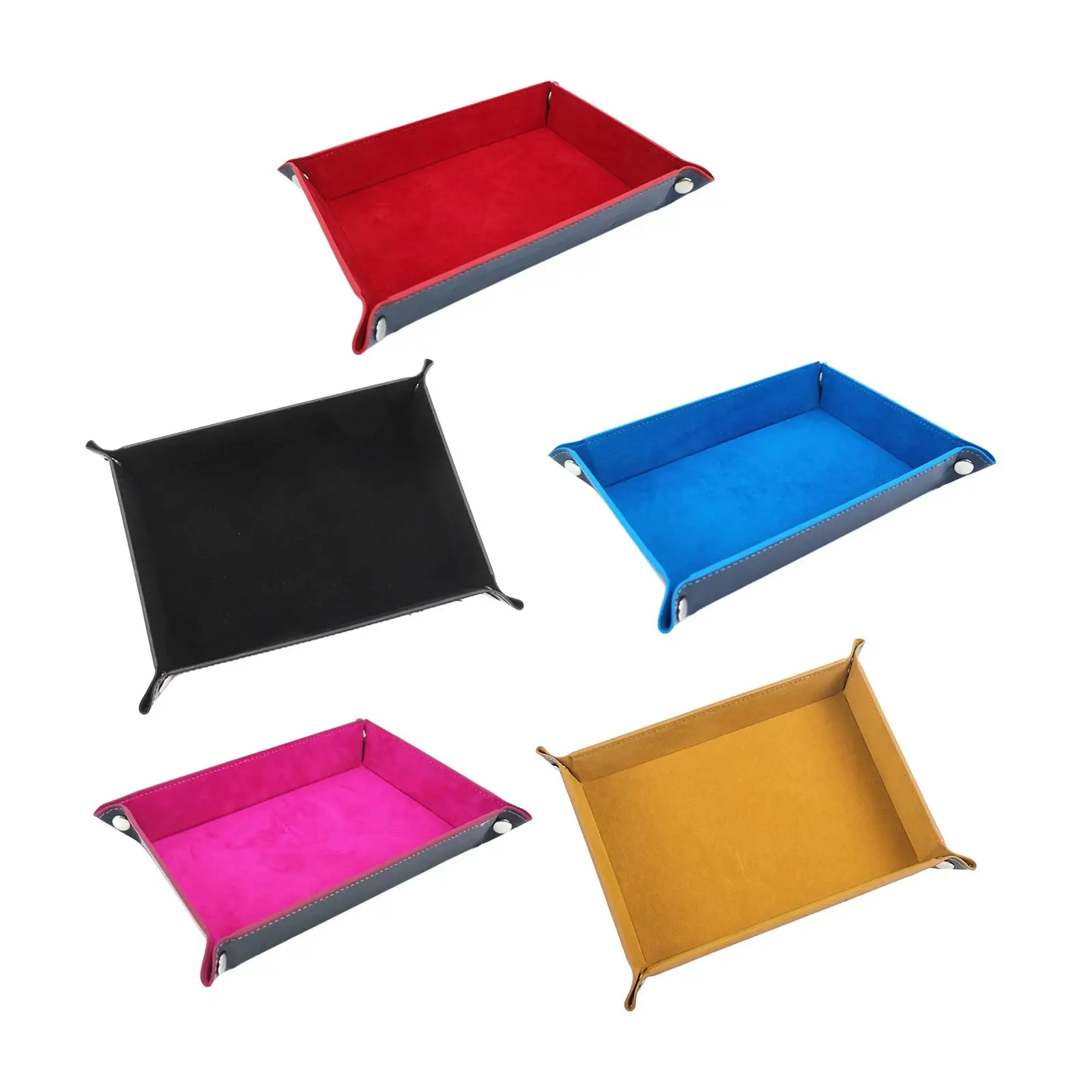 Folding Dice Tray Set Rectangle Portable Large Metal Snaps PU Leather for Board Games