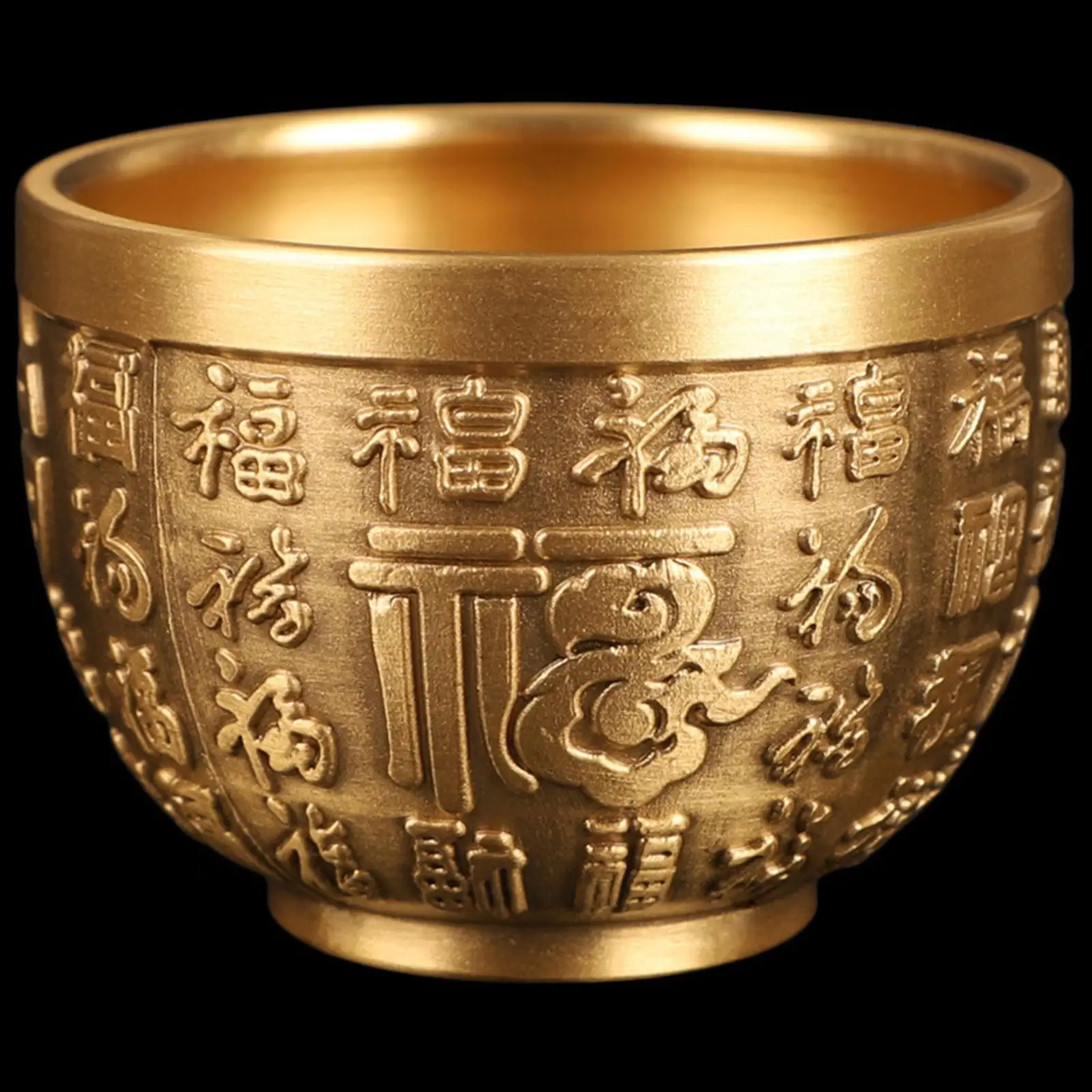 Brass Fu Bowl, Desktop Decor Ornaments Chinese Character Traditional Fortune Treasure Bowl Feng Shui Bowl