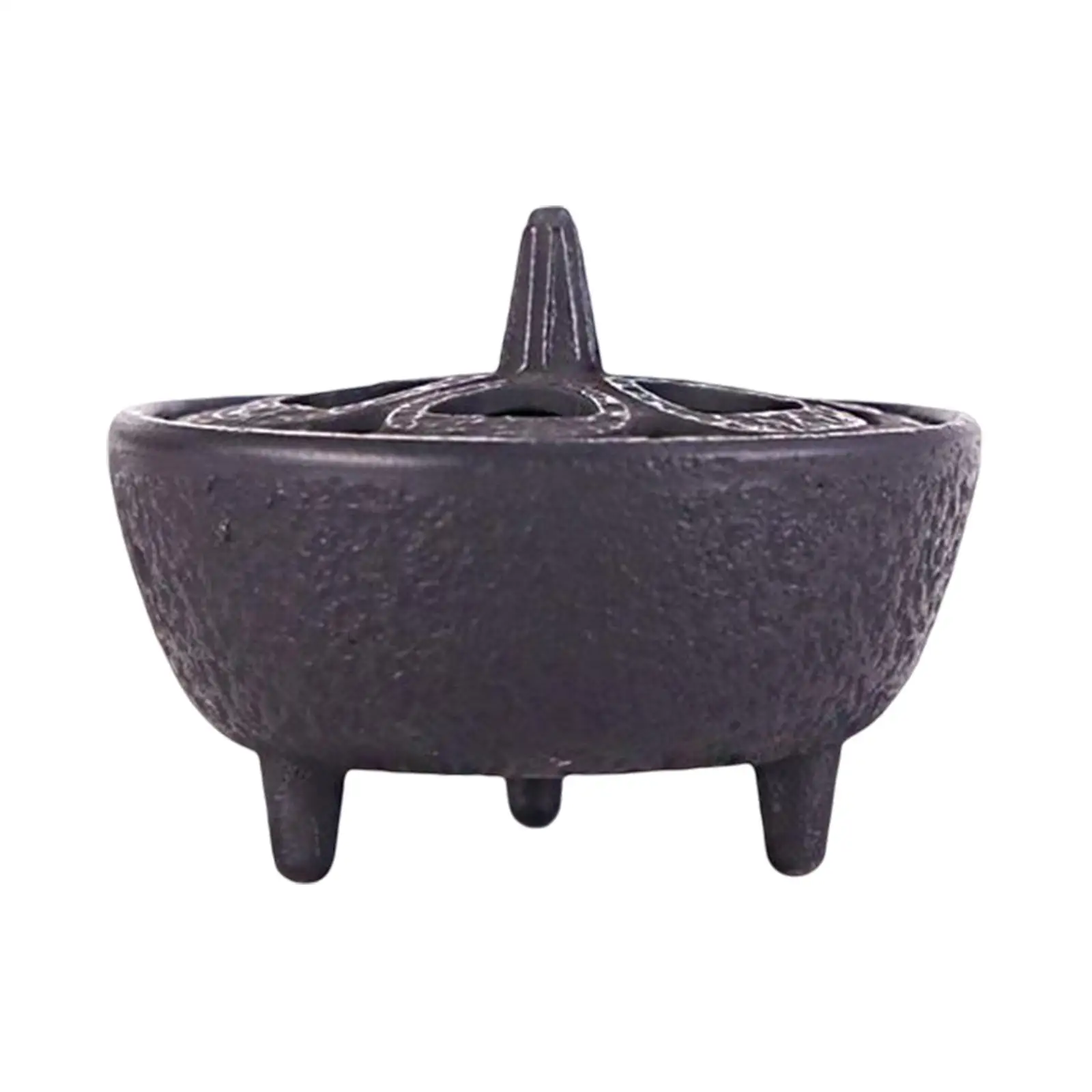 Cast Iron Incense Bowl Home Decoration Hollow Round with Lid Ornament Antique Hollow Burner Holder for Garden Patio Meditation