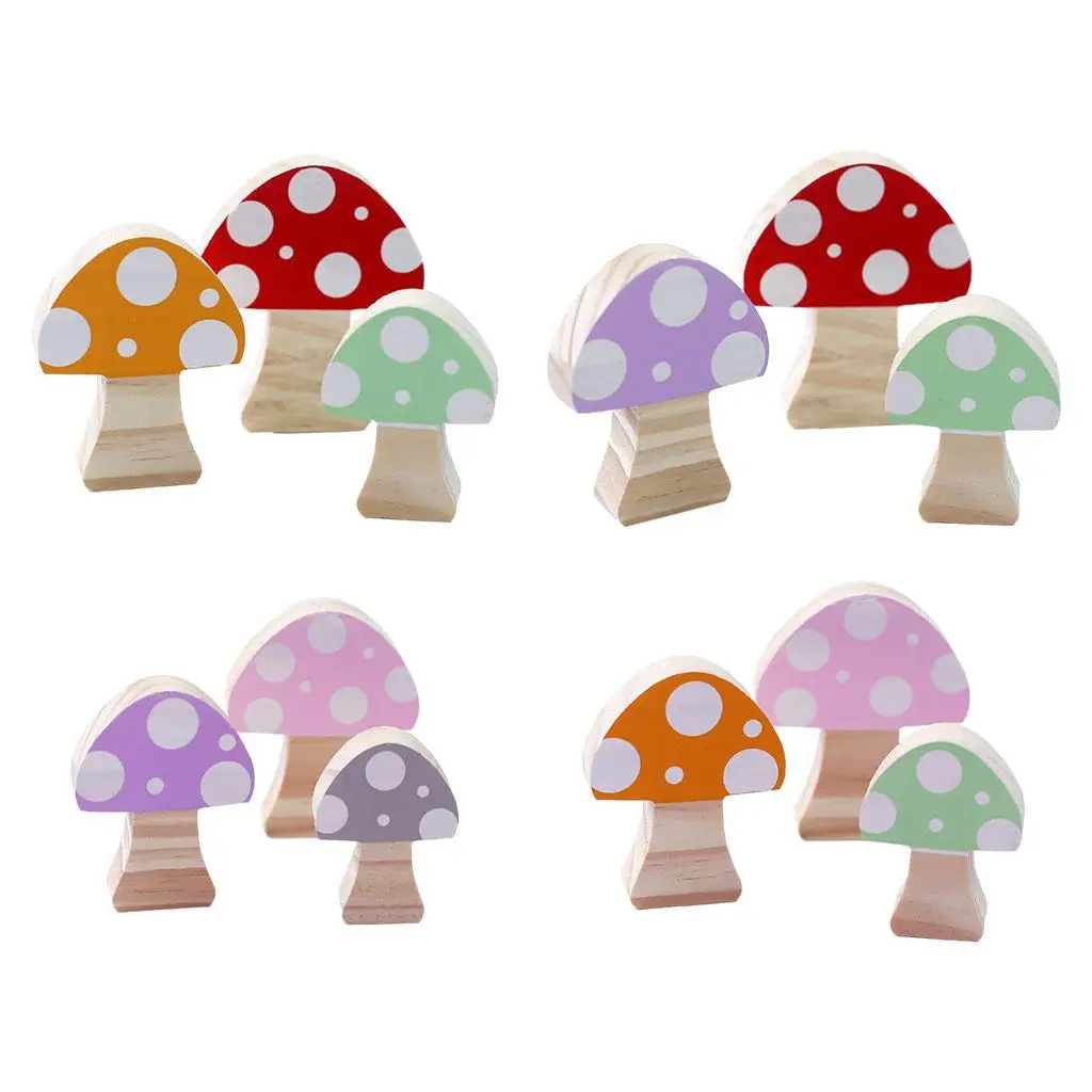 Mushroom Building Blocks Ornaments Table Colorful Inspiration Wooden Decoration Decor for Photo Props