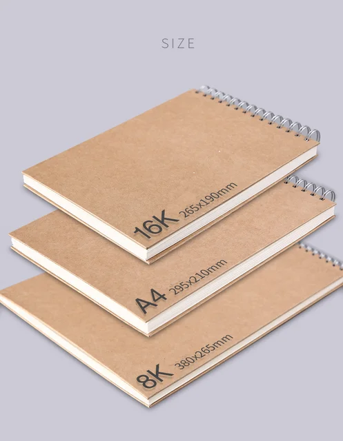 A3/A4/8K/A5/16K Kraft Paper Sketchbook Spiral Art Notebook Blank