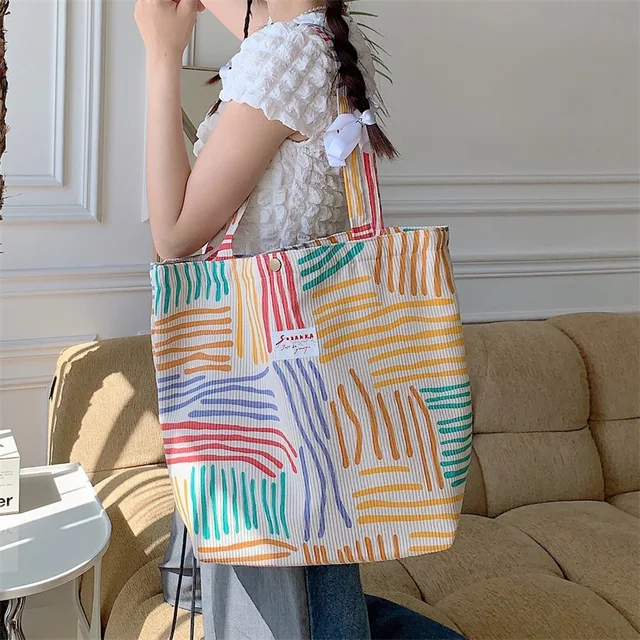 Youda Ladies New Style Cotton Fabric Shoulder Bag for Women Simple Stripe  Handbag Large Casual Capacity Shopper Tote Bags - AliExpress