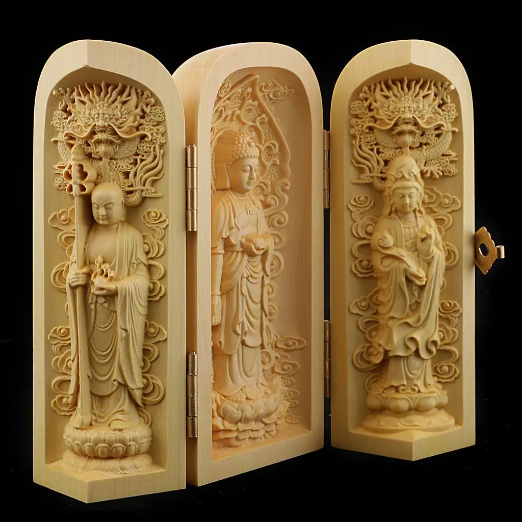 Buddhism Statues  Yin Statue 3 Carved Wooden  for Collectors