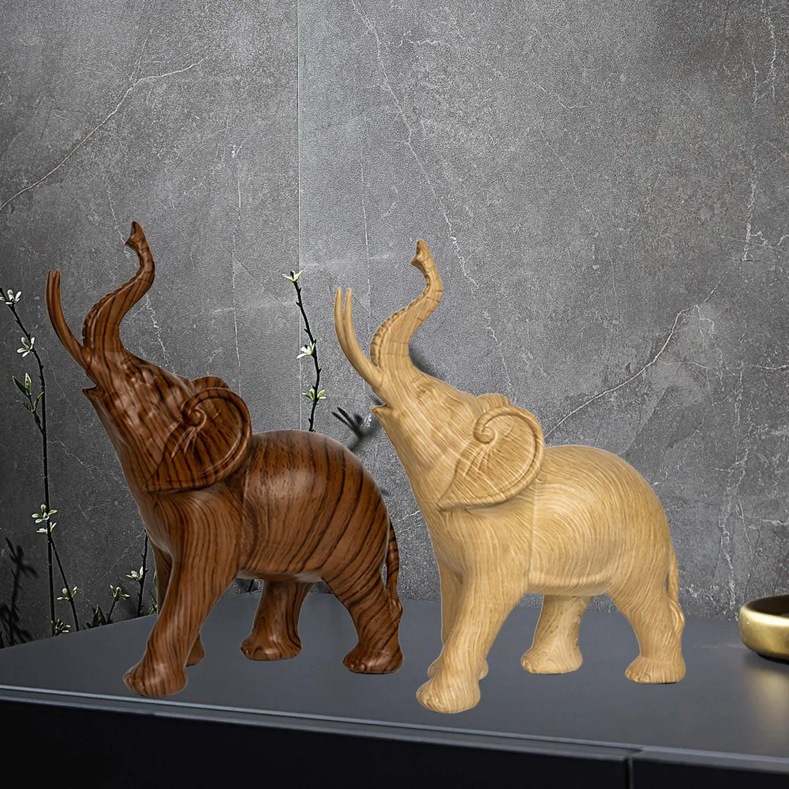 Rustic Elephant Statues Sculptures Ornament Desktop Table Centerpiece Resin Figurines for Sill Office Home Living Room Bedroom