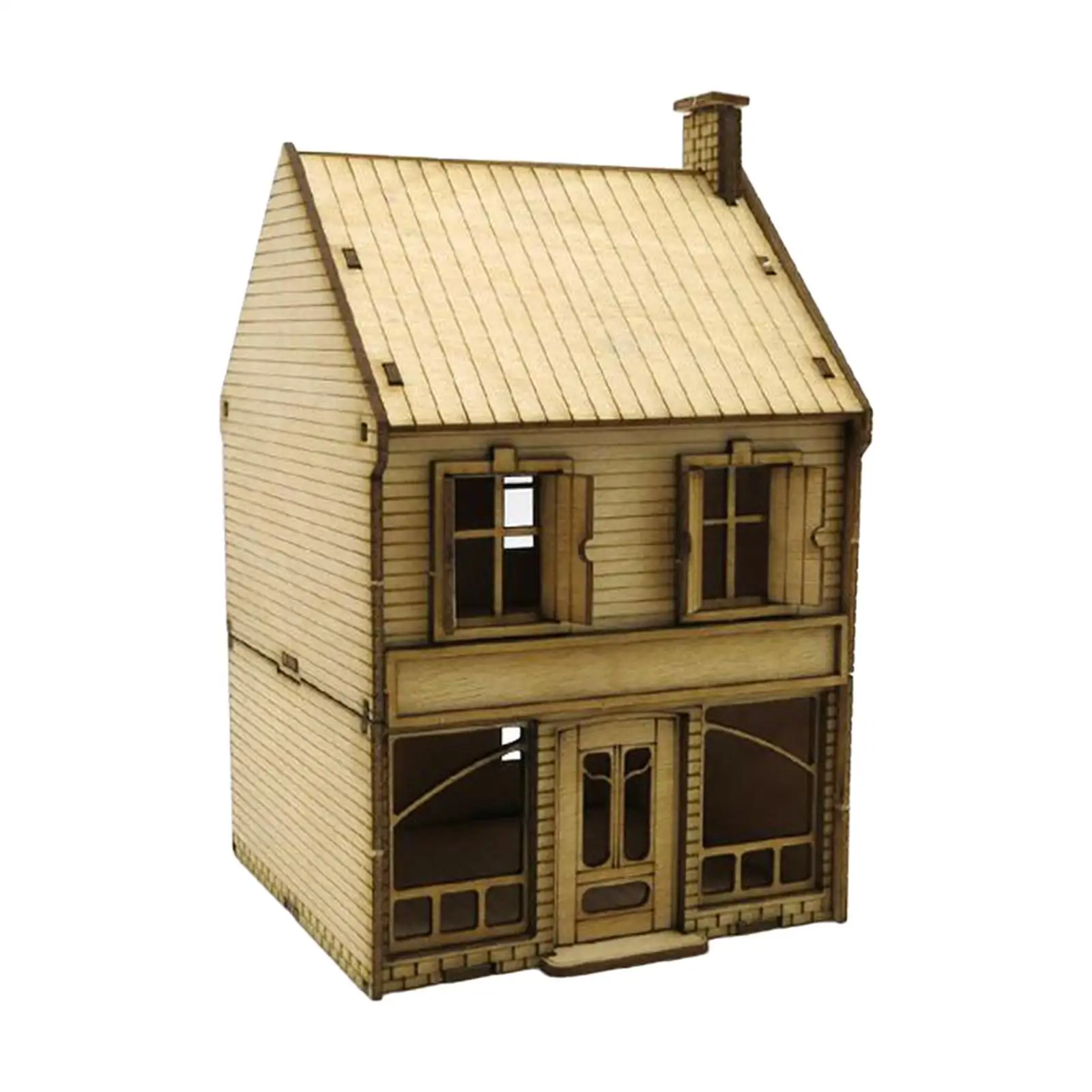 1/72 Wooden 2 Tier European House Puzzles Hobby Toys Layout Scenery for Diorama Sand Table Model Railway Accessory Decoration